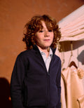 Dark Green Cotton Hooded Jacket with Textured Embroidery for Boys