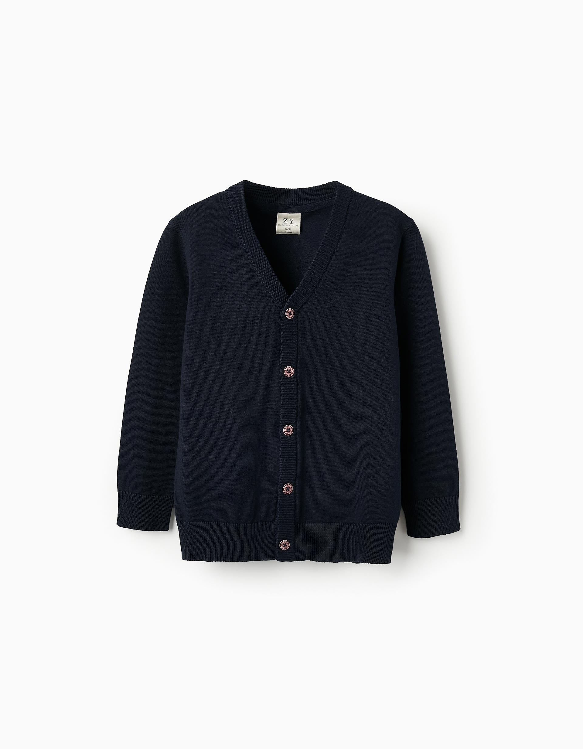 Dark Blue V-Neck Knitted Cardigan for Boys