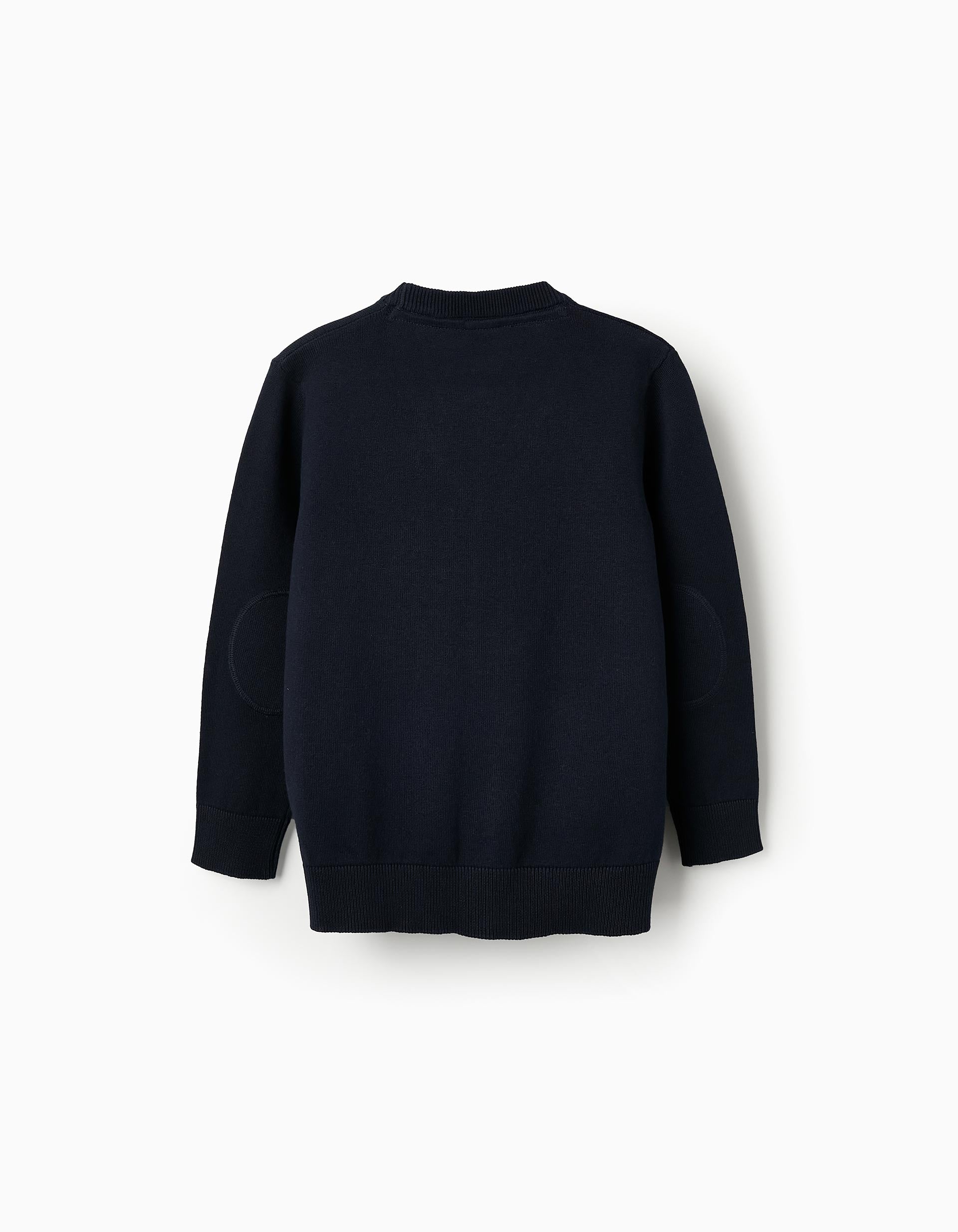 Dark Blue V-Neck Knitted Cardigan for Boys