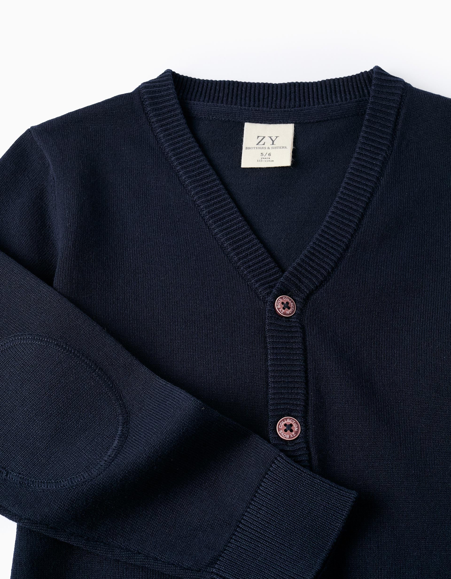 Dark Blue V-Neck Knitted Cardigan for Boys