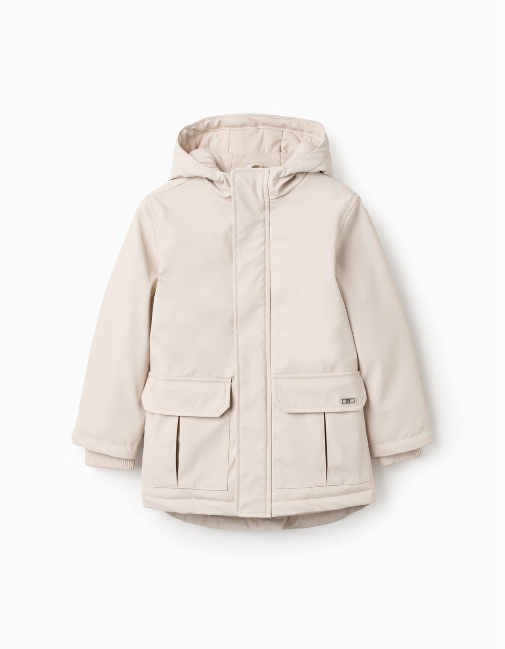 Hooded Rubber Parka with Jersey Lining for Boys, Beige