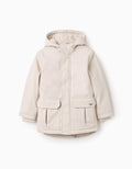 Hooded Rubber Parka with Jersey Lining for Boys, Beige
