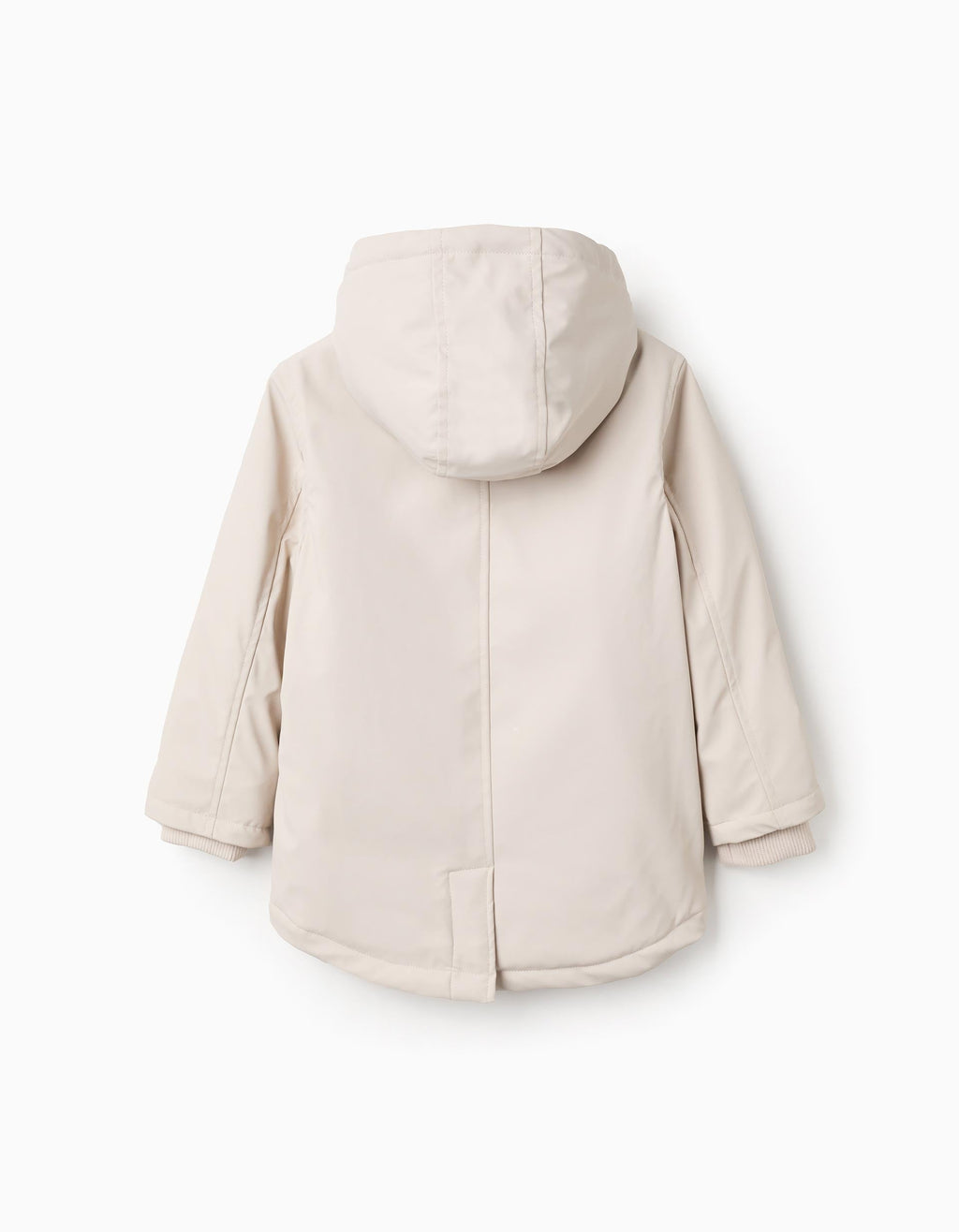 Hooded Rubber Parka with Jersey Lining for Boys, Beige