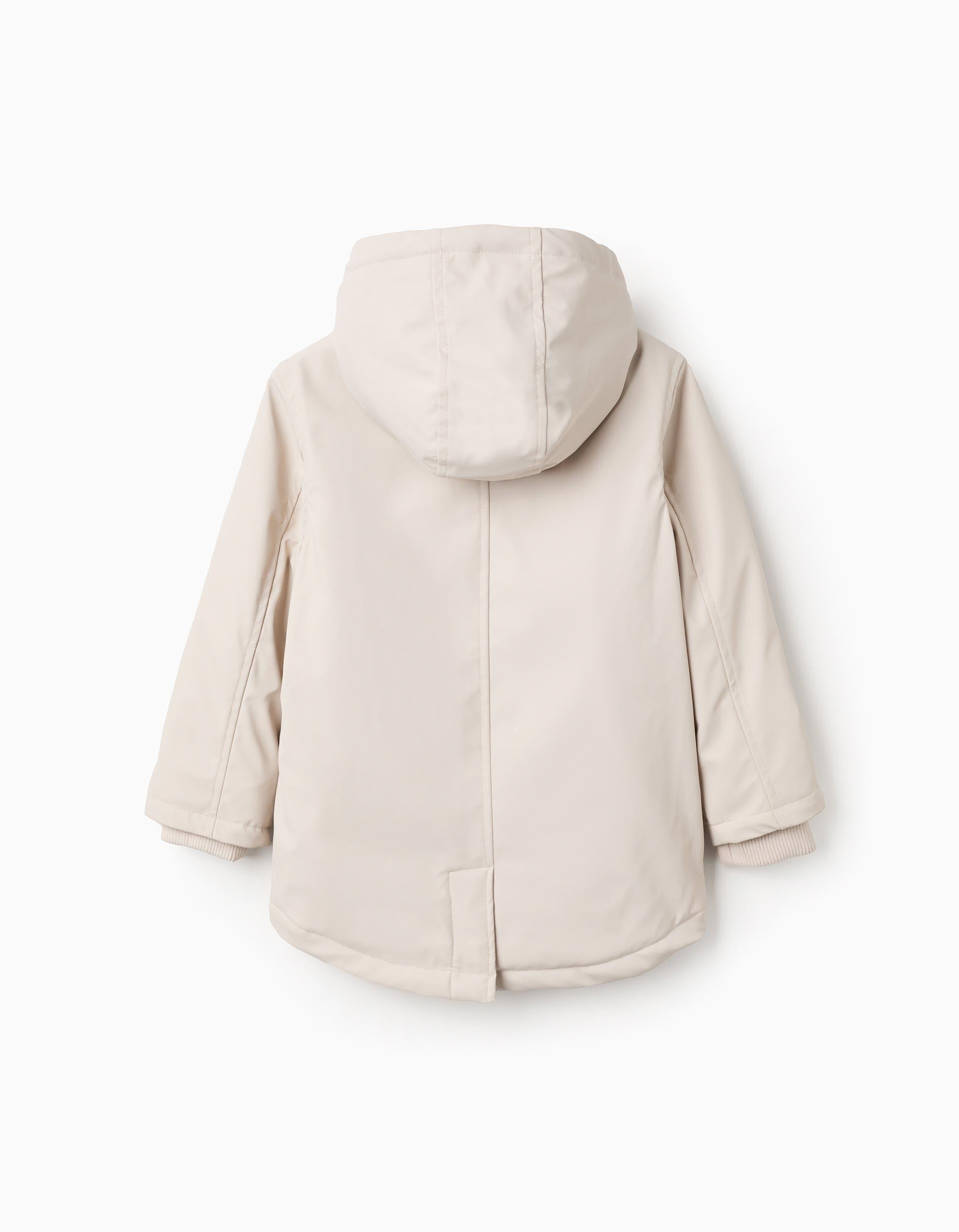 Hooded Rubber Parka with Jersey Lining for Boys, Beige