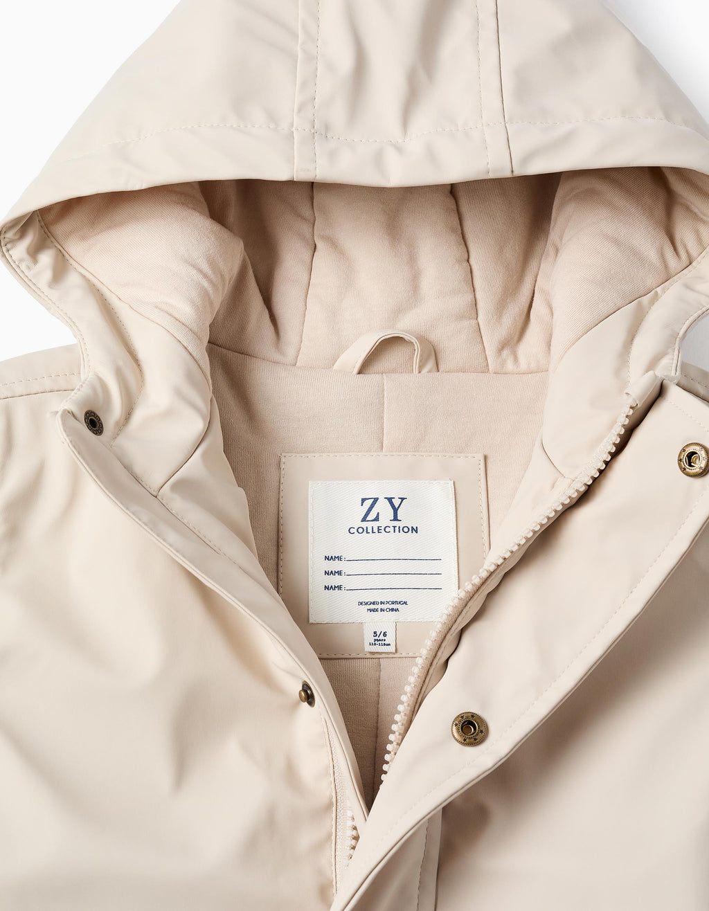 Hooded Rubber Parka with Jersey Lining for Boys, Beige