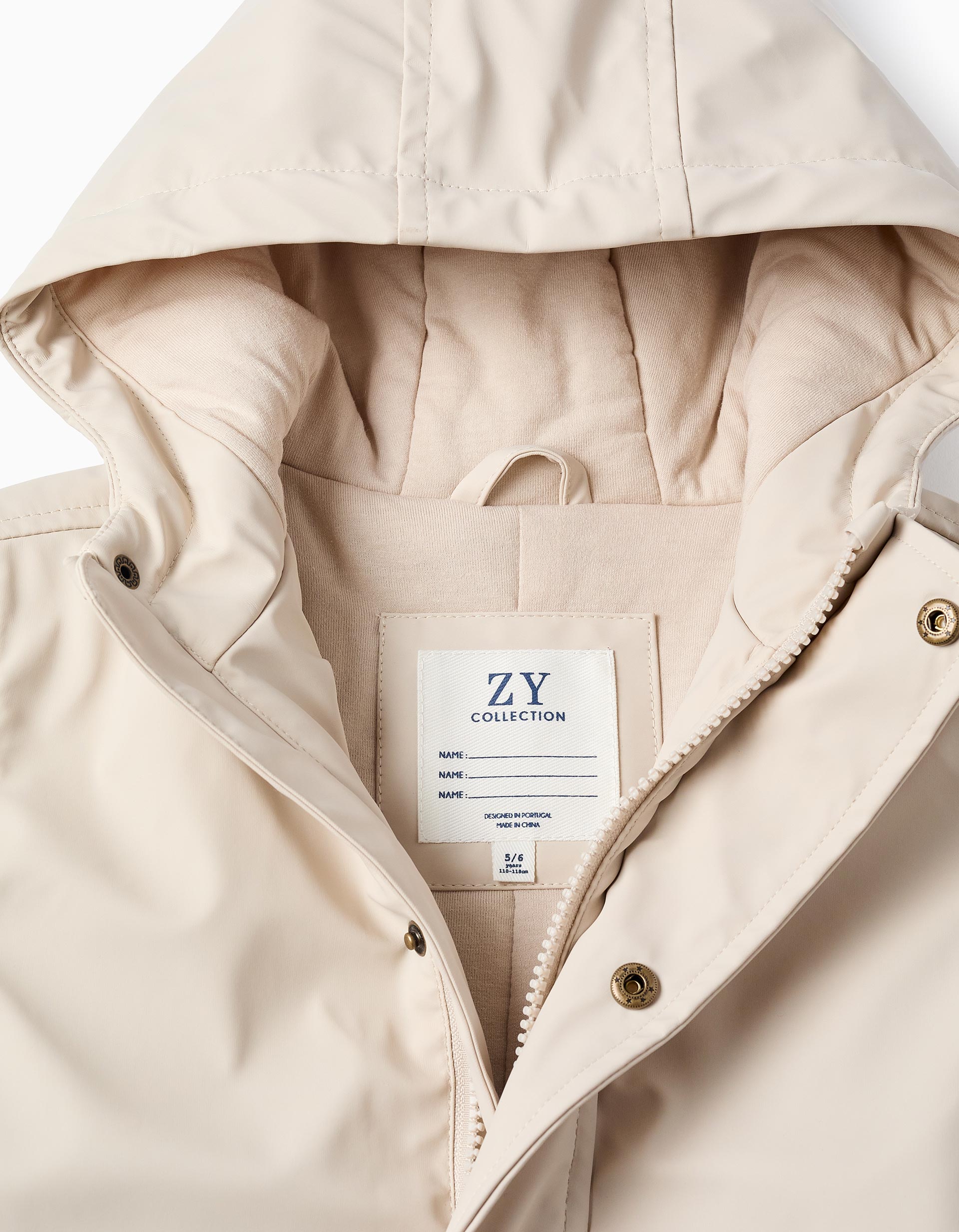 Hooded Rubber Parka with Jersey Lining for Boys, Beige