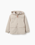 Jacket with lining and removable hood for boys, light beige