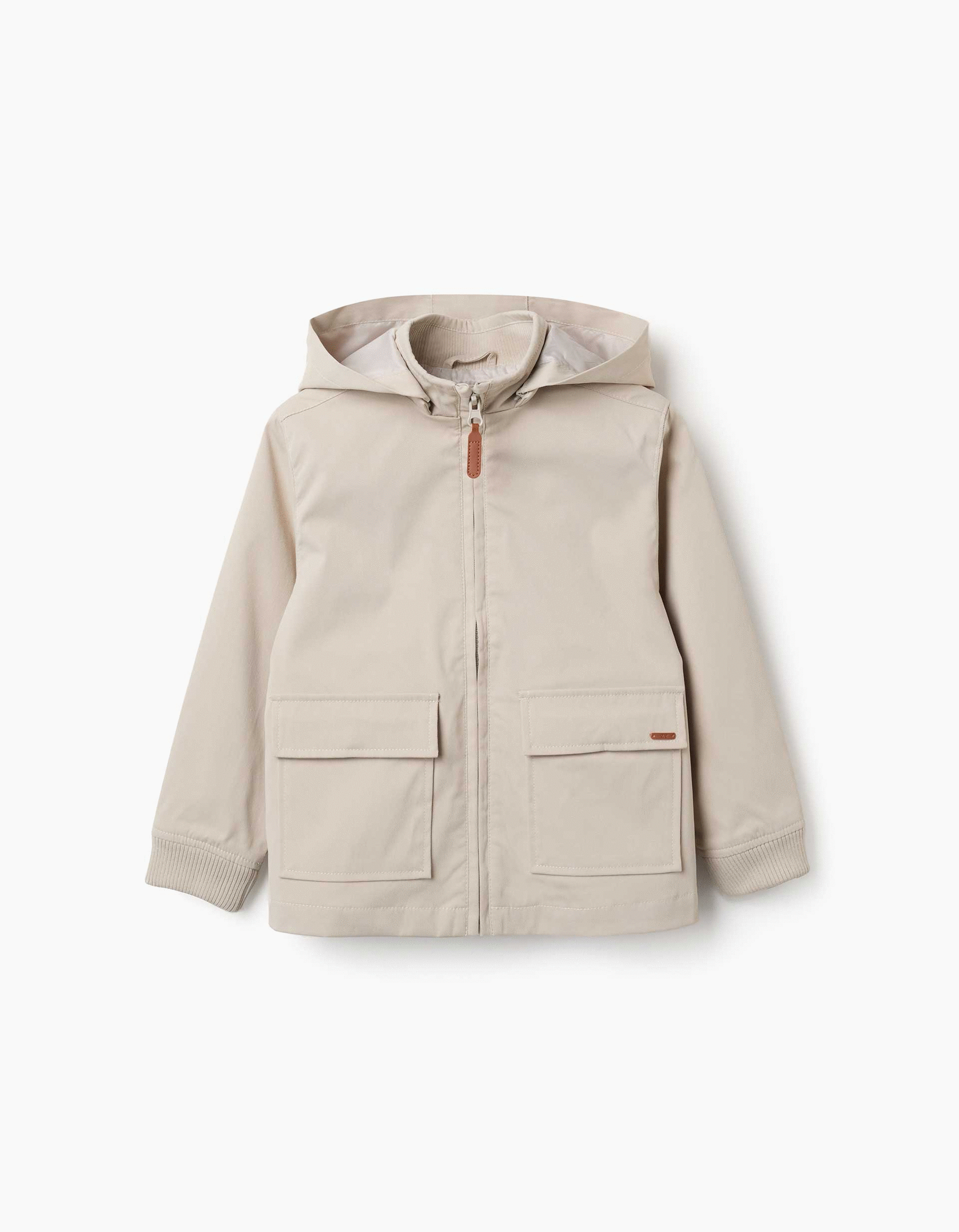 Jacket with lining and removable hood for boys, light beige