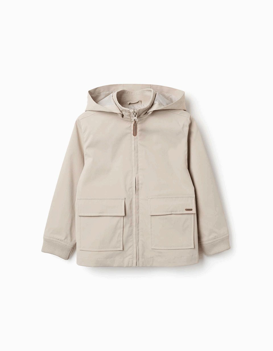 Jacket with lining and removable hood for boys, light beige