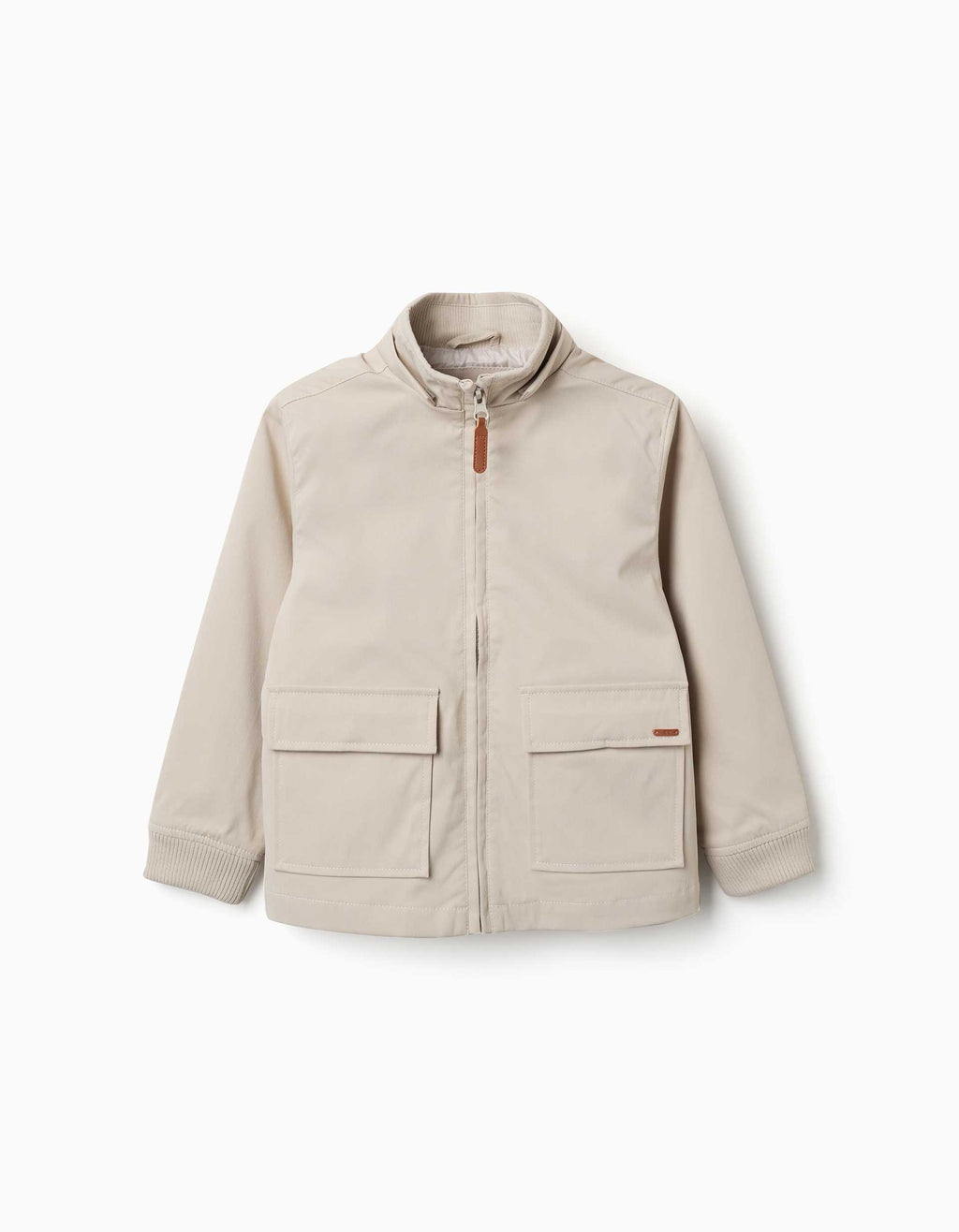 Jacket with lining and removable hood for boys, light beige