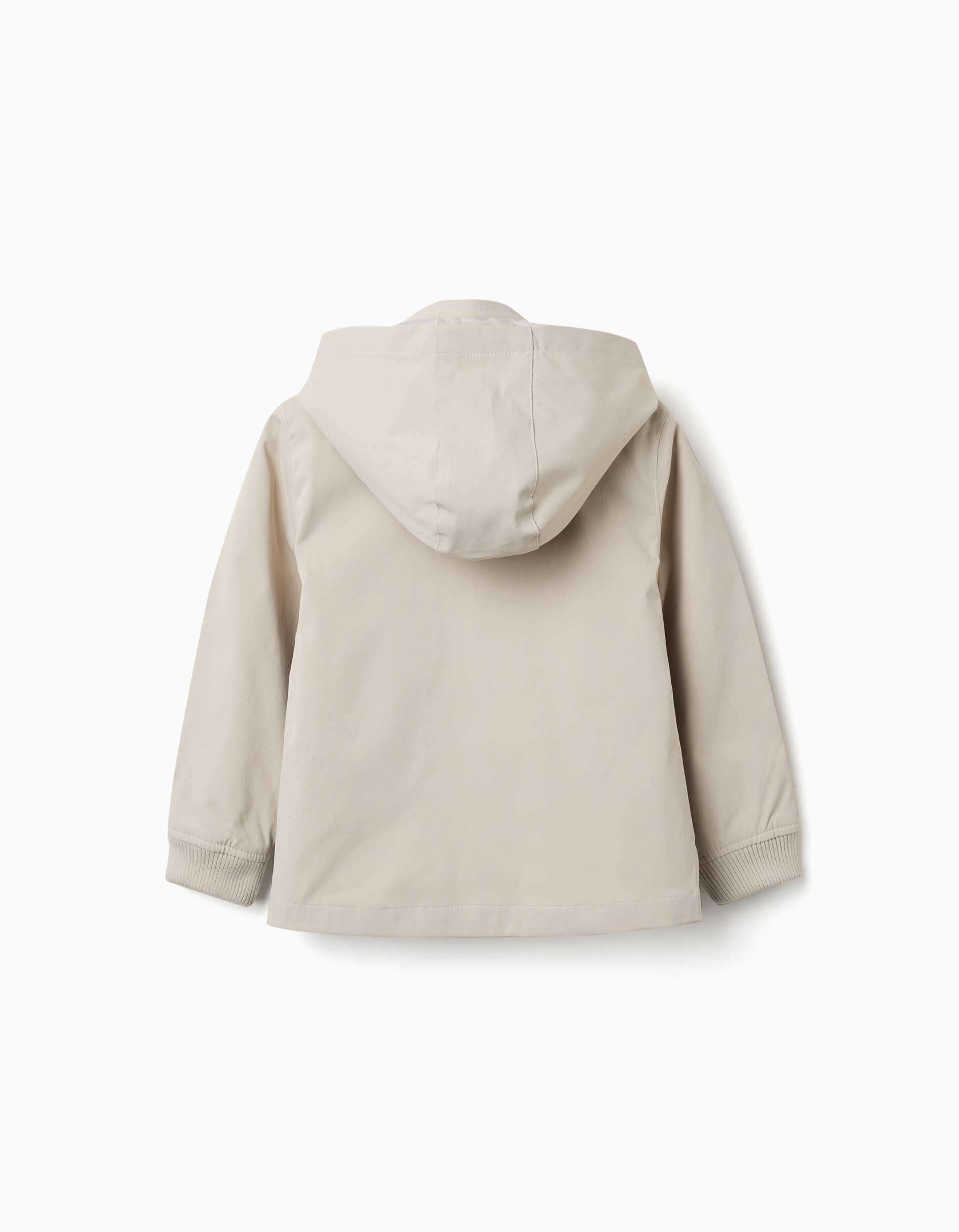 Jacket with lining and removable hood for boys, light beige