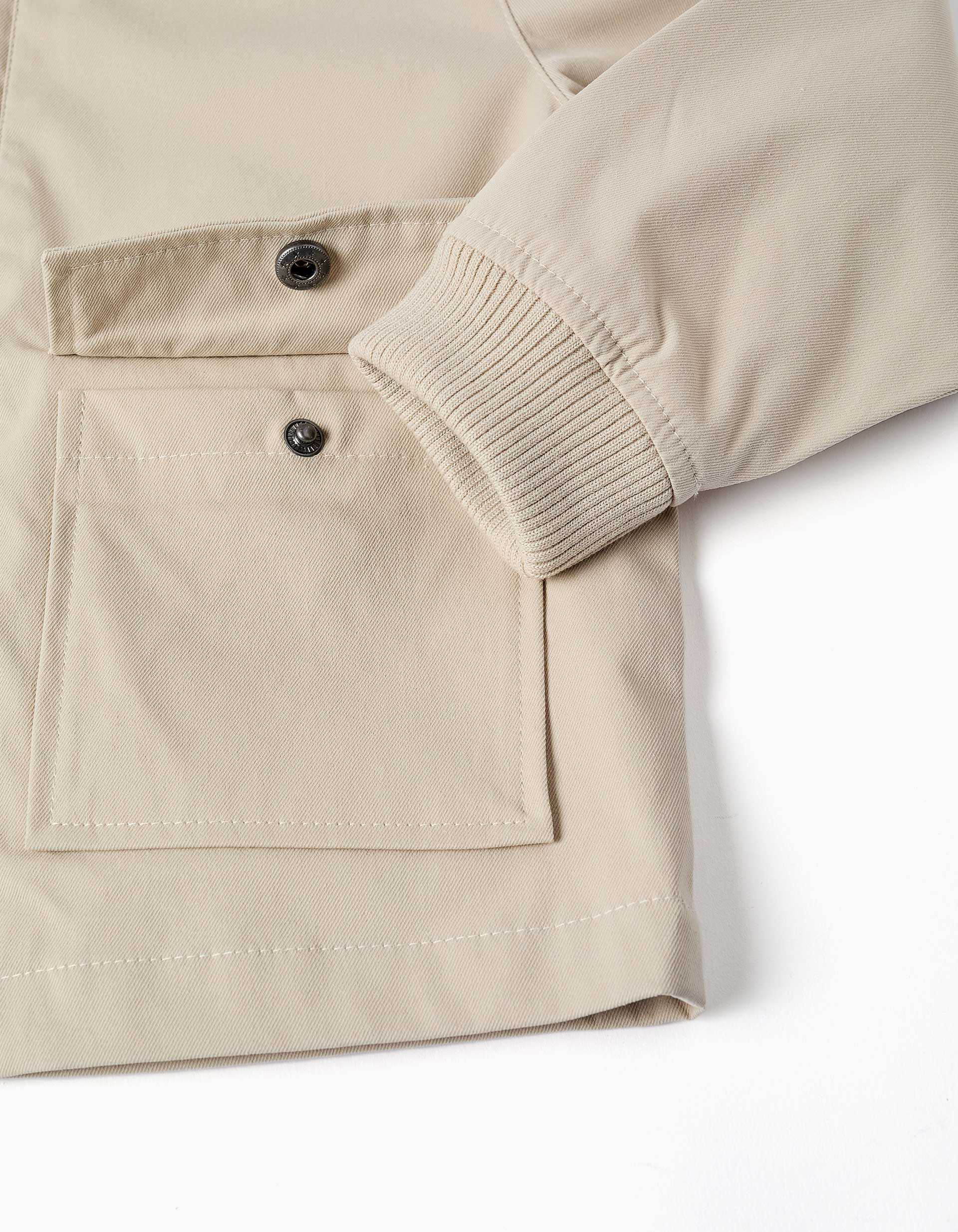 Jacket with lining and removable hood for boys, light beige