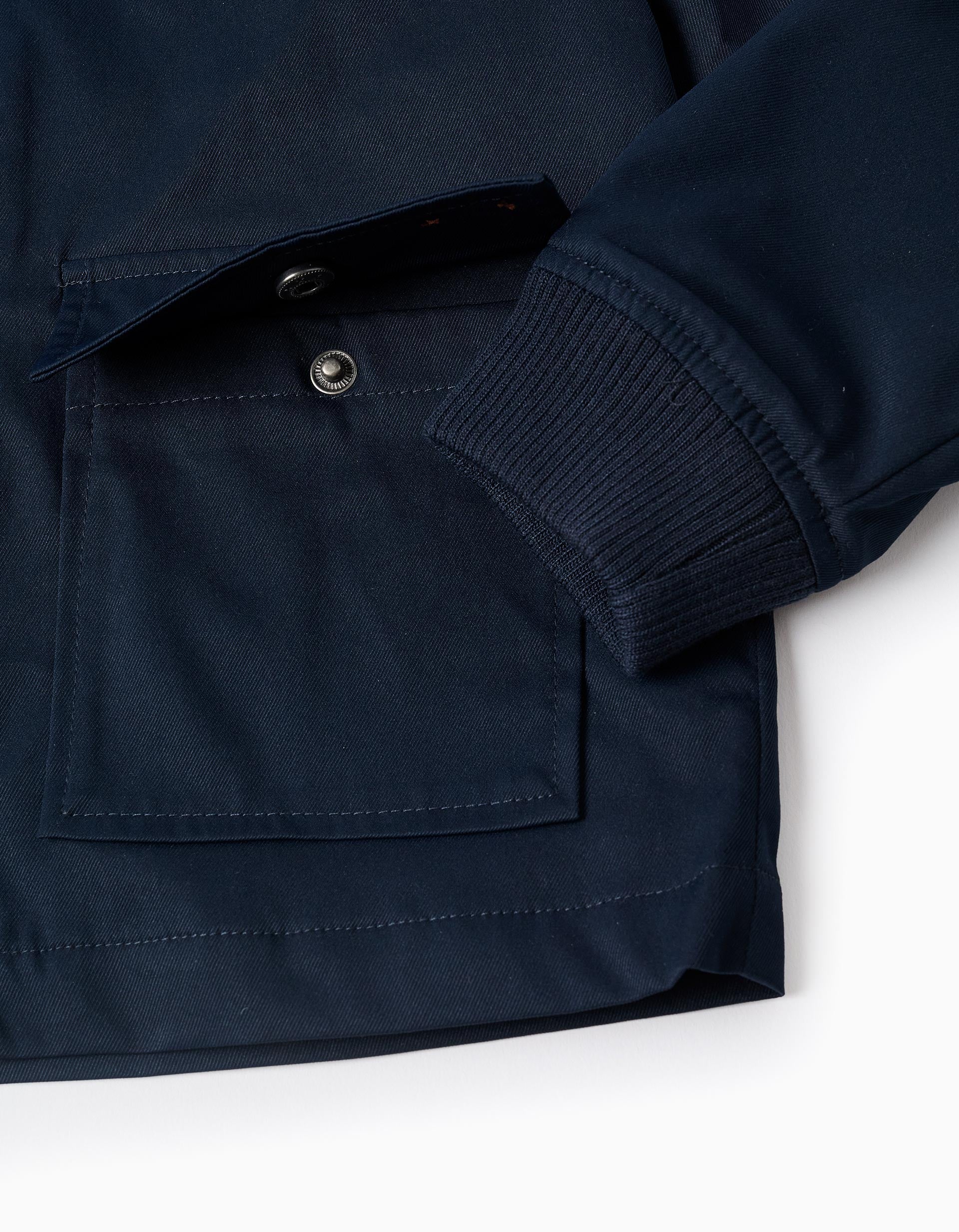 Jacket with lining and removable hood for boys, dark blue