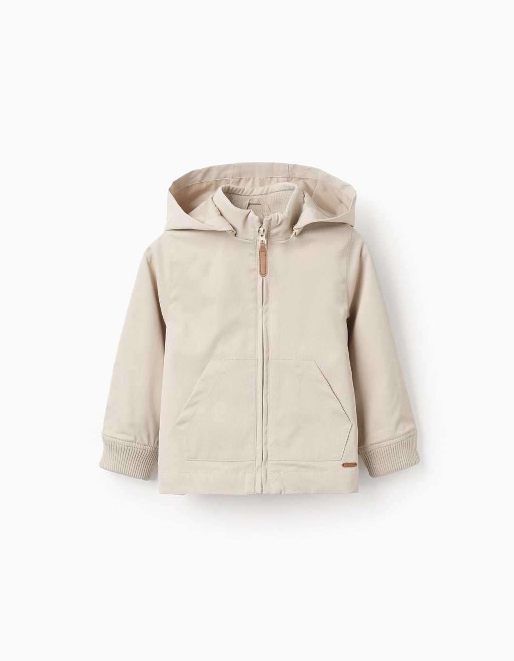 Jacket with lining and removable hood for baby boys, light beige