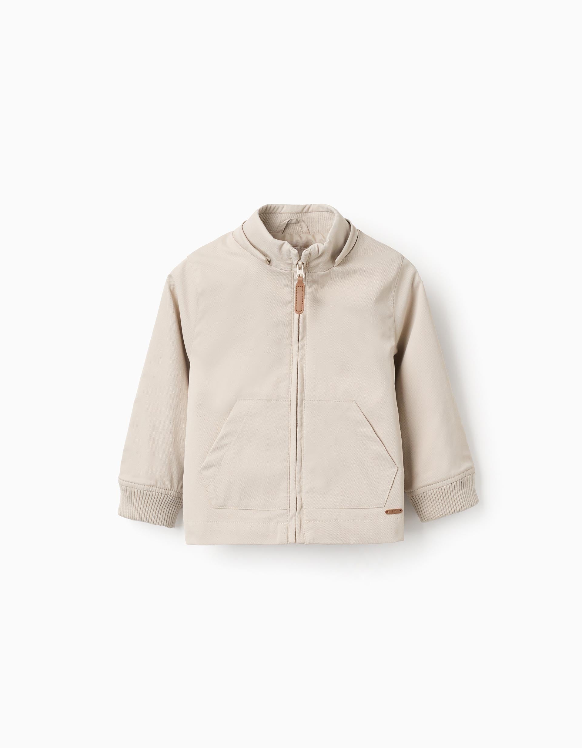 Jacket with lining and removable hood for baby boys, light beige