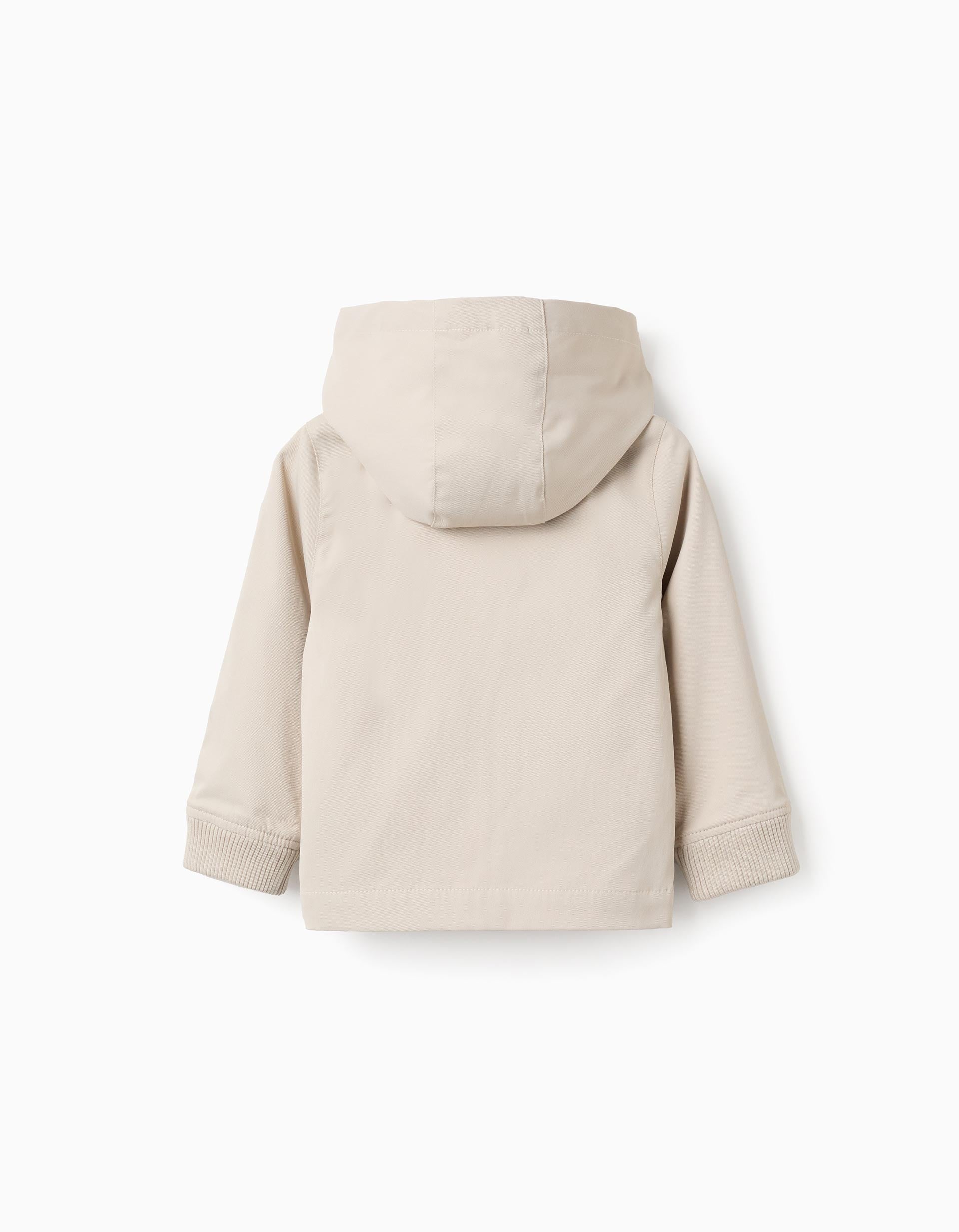 Jacket with lining and removable hood for baby boys, light beige