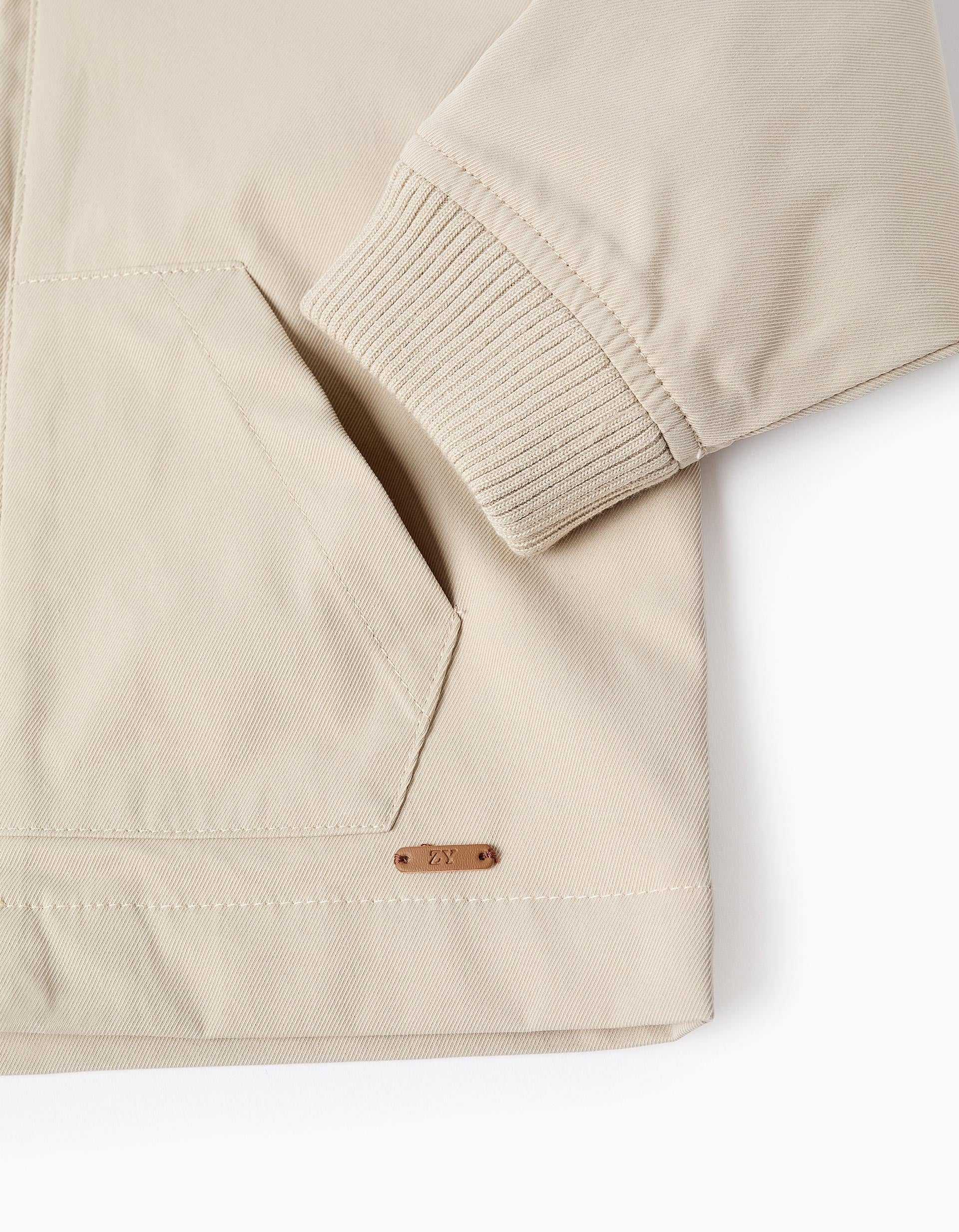 Jacket with lining and removable hood for baby boys, light beige