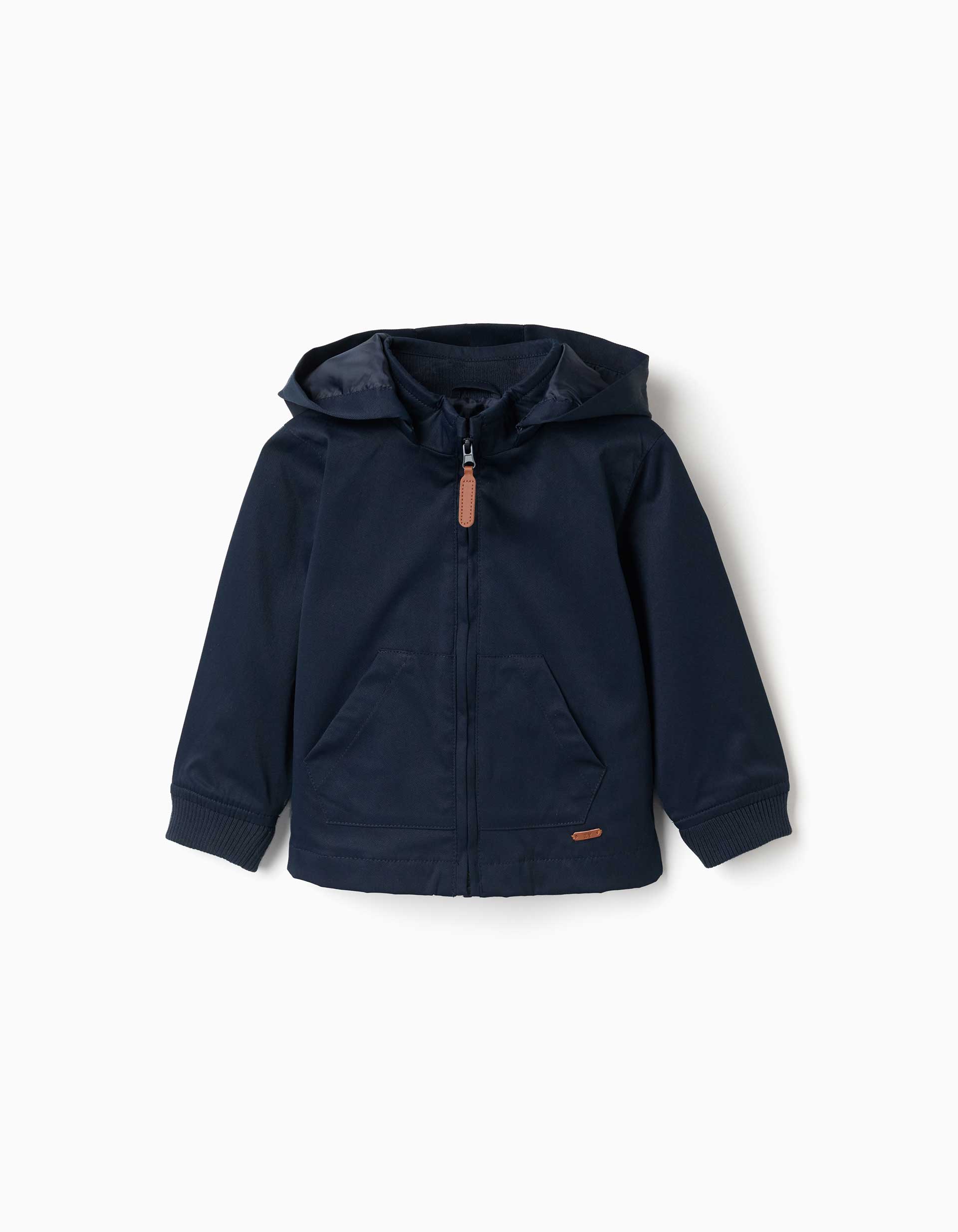 Jacket with lining and removable hood for baby boys, dark blue