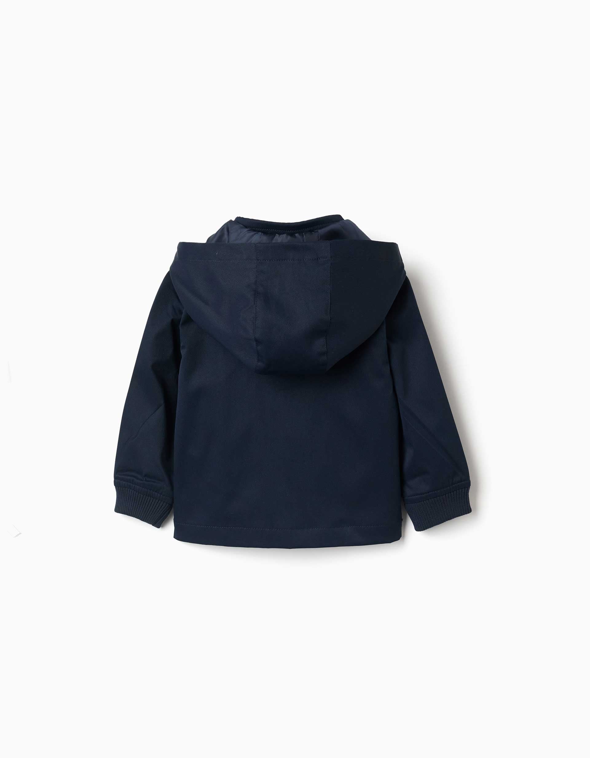Jacket with lining and removable hood for baby boys, dark blue