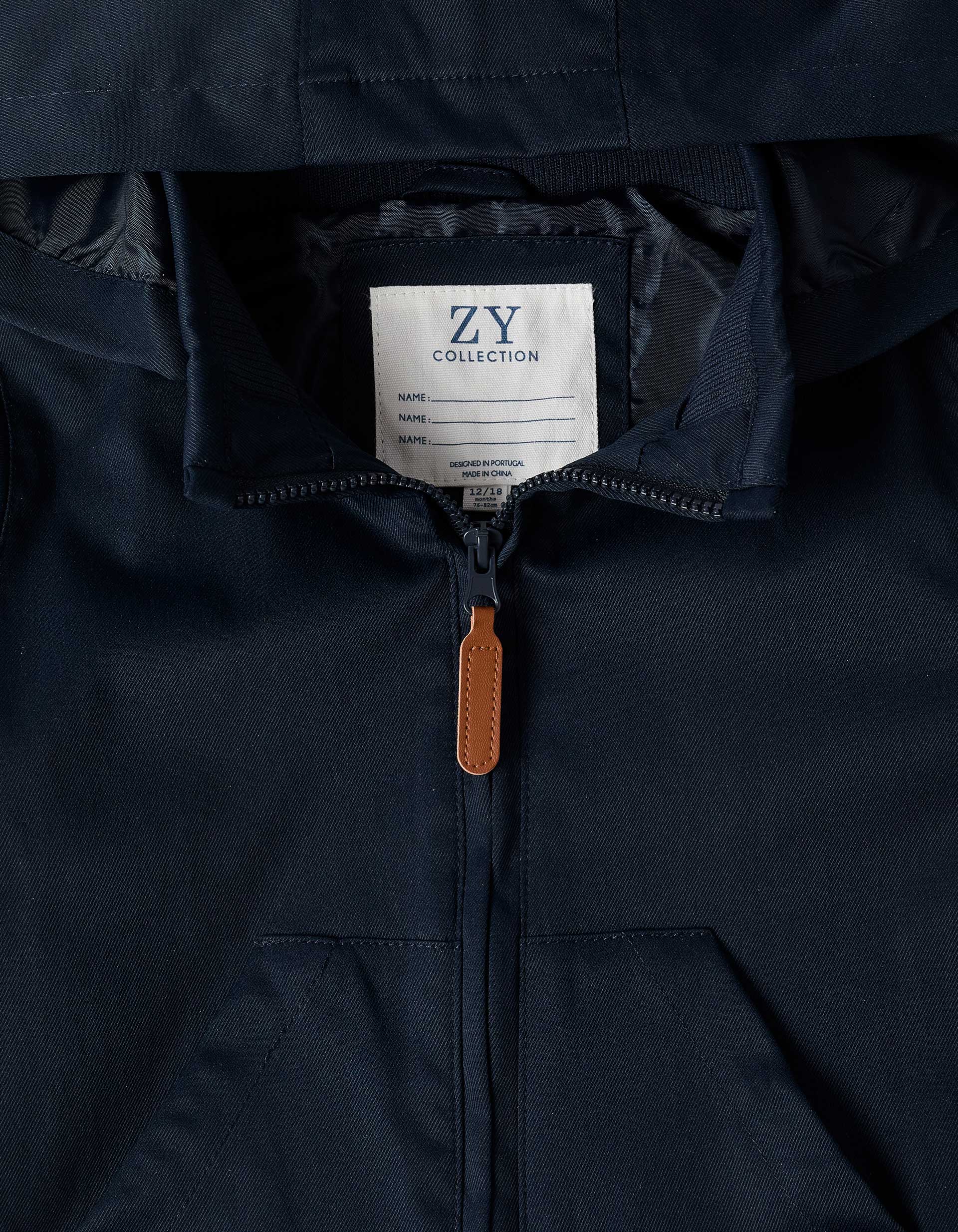 Jacket with lining and removable hood for baby boys, dark blue