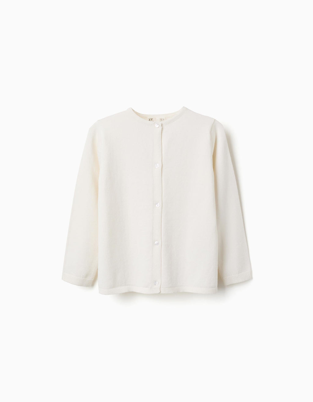 Knitted jacket with round collar for girls, white
