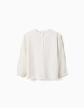 Knitted jacket with round collar for girls, white