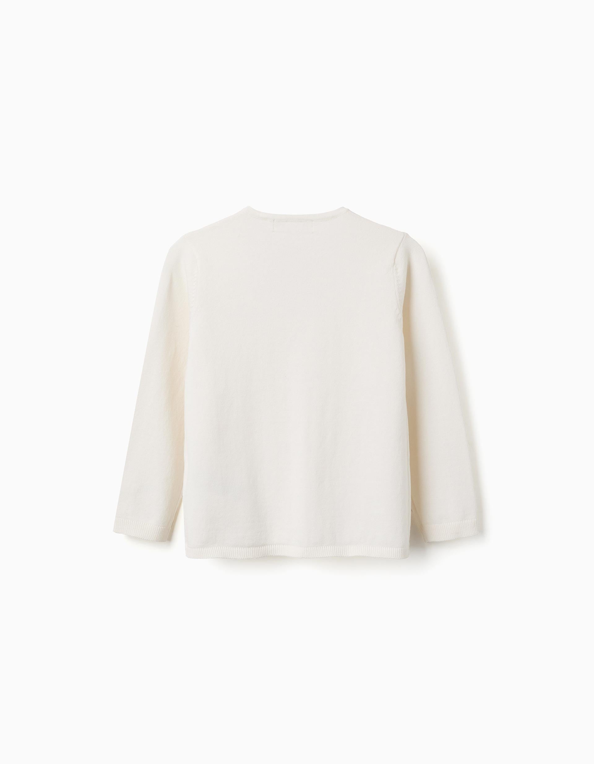 Knitted jacket with round collar for girls, white