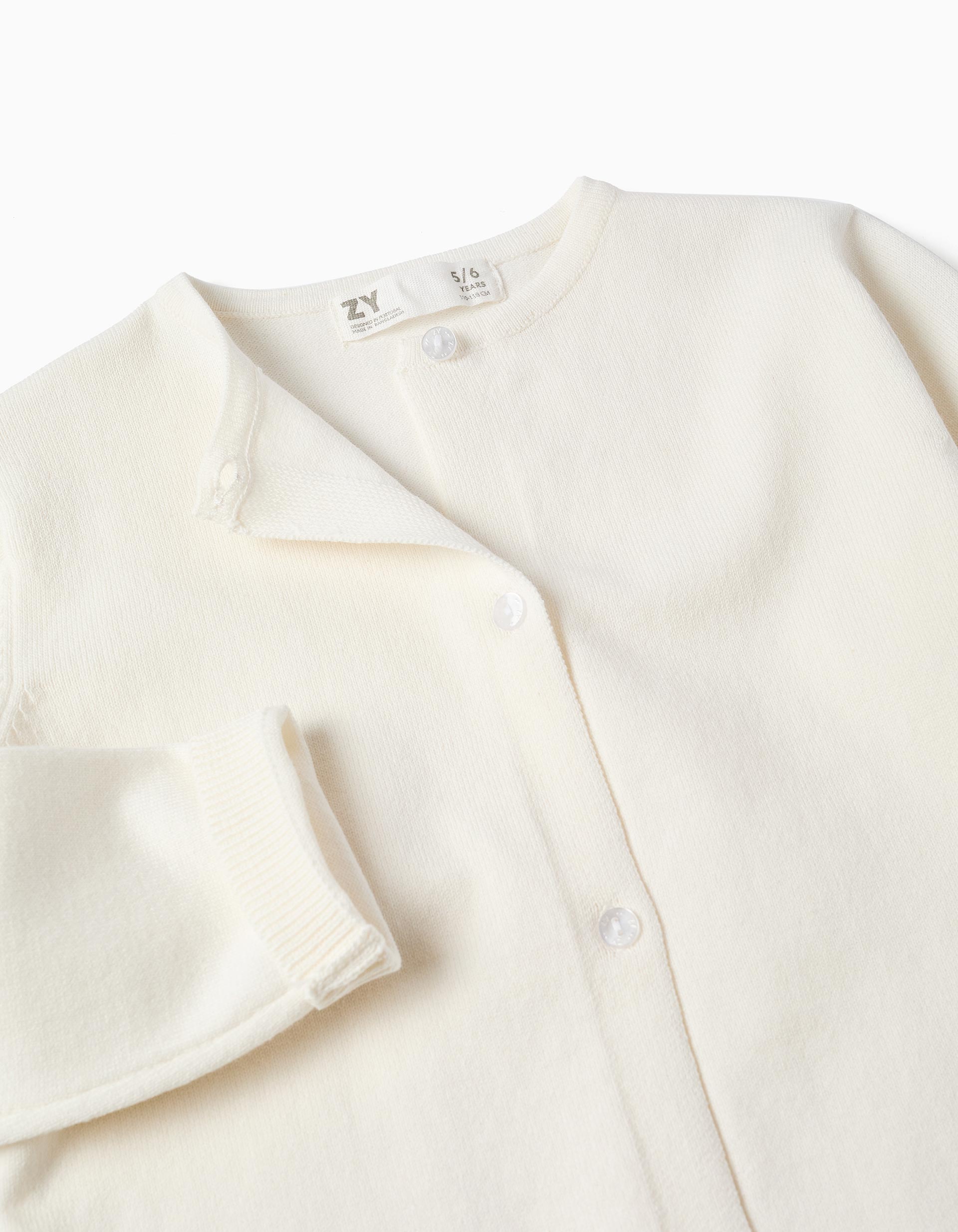 Knitted jacket with round collar for girls, white