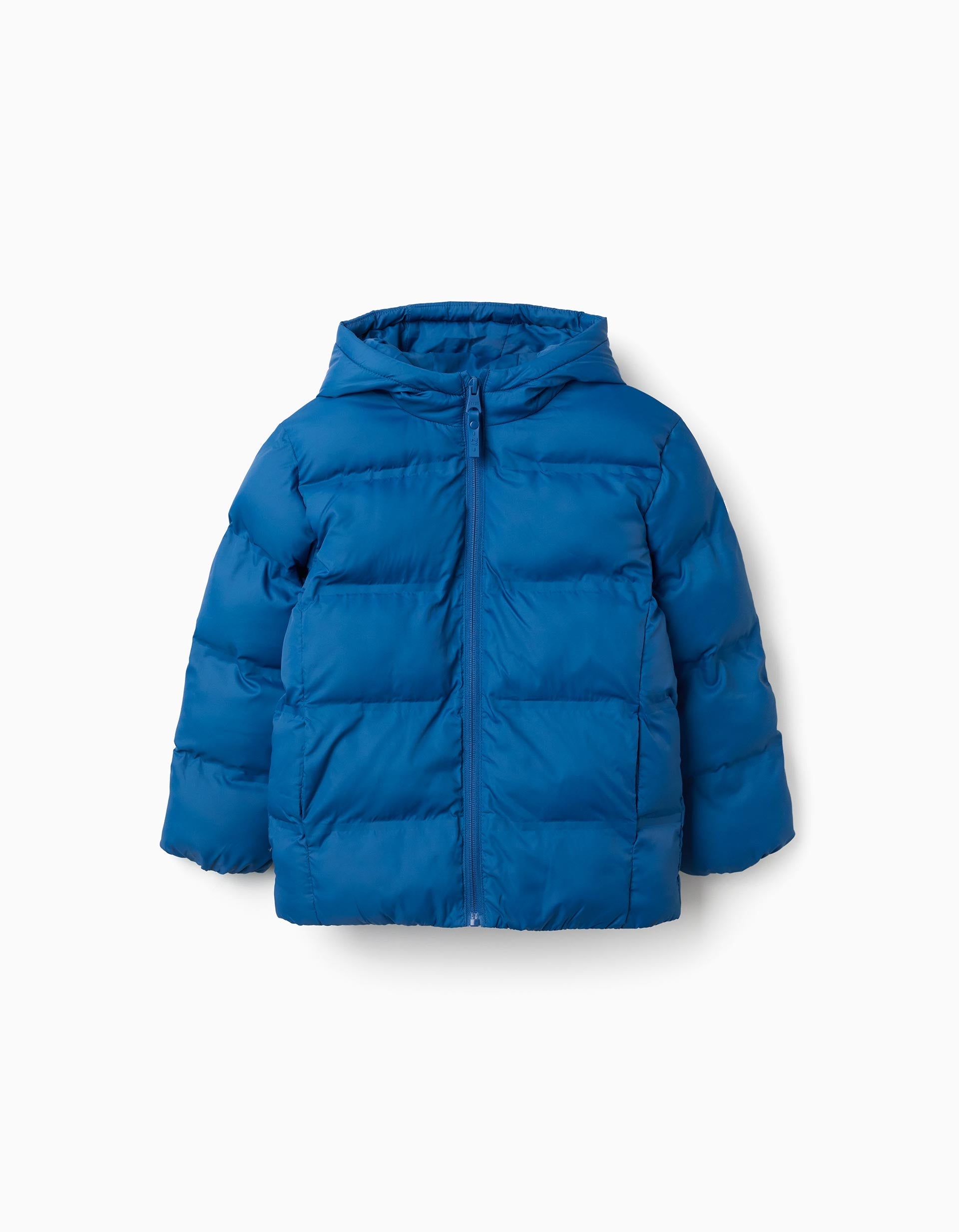 Hooded thermal quilted jacket with pockets for boys, blue