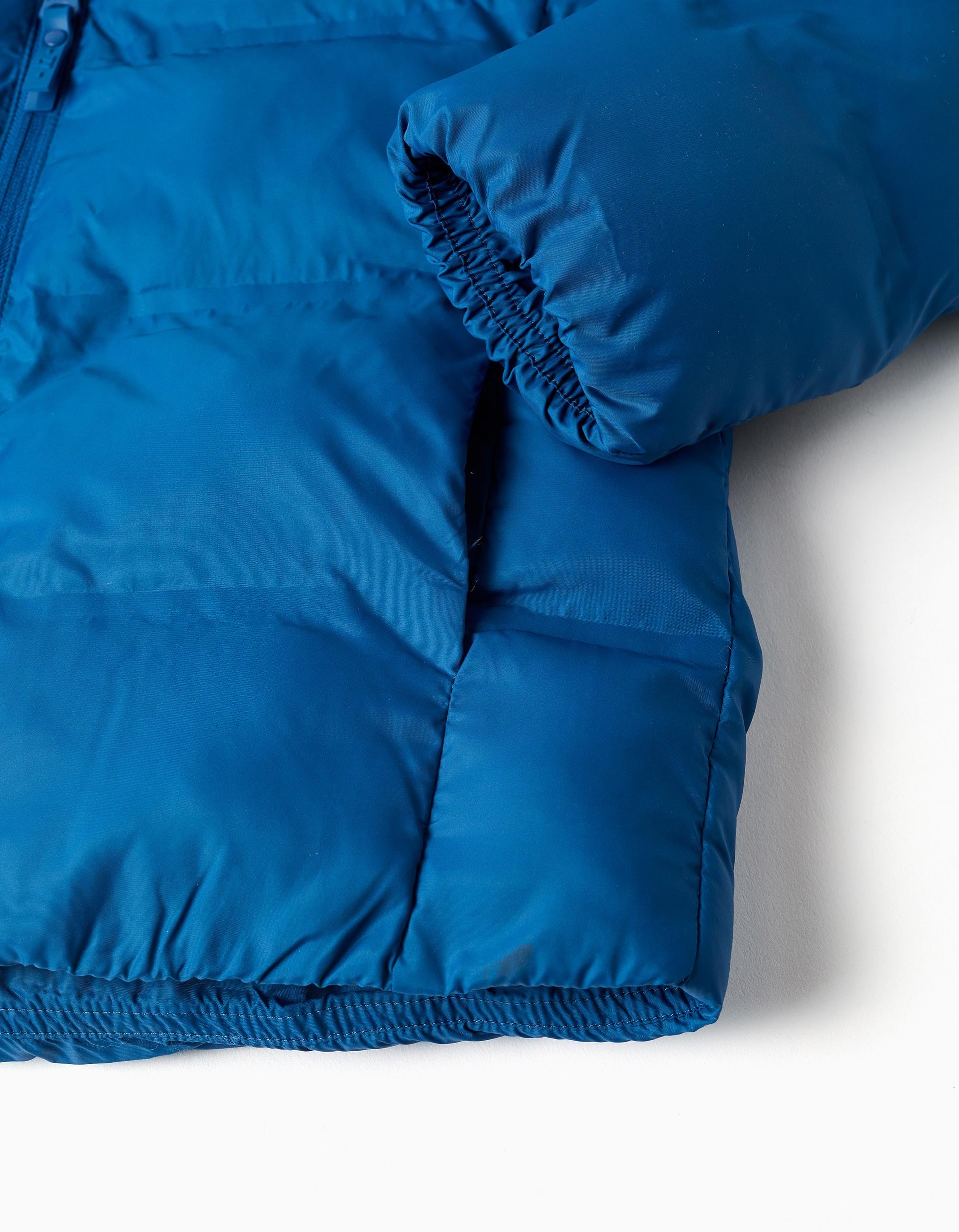Hooded thermal quilted jacket with pockets for boys, blue