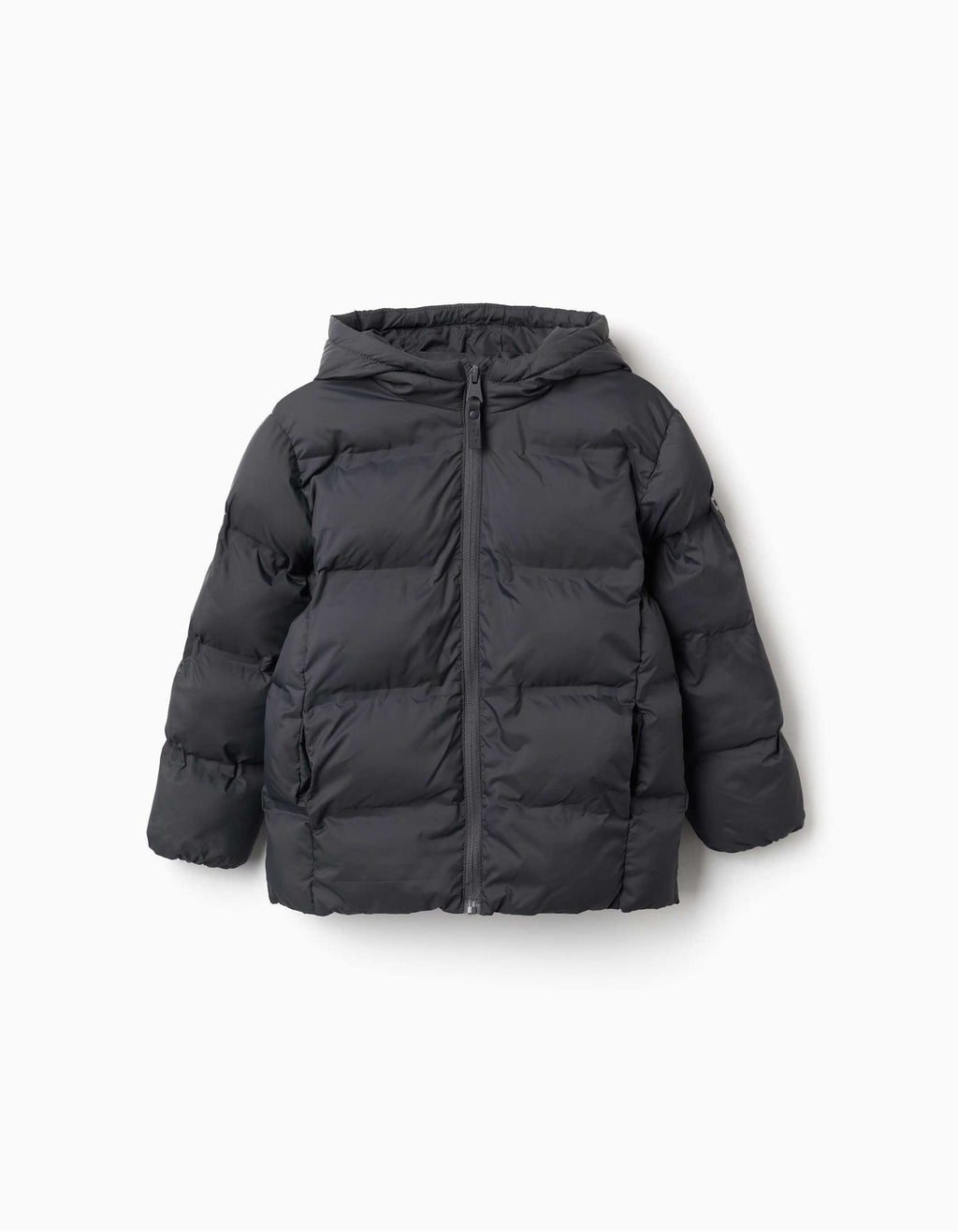 Hooded thermal quilted jacket with pockets for boys, dark grey