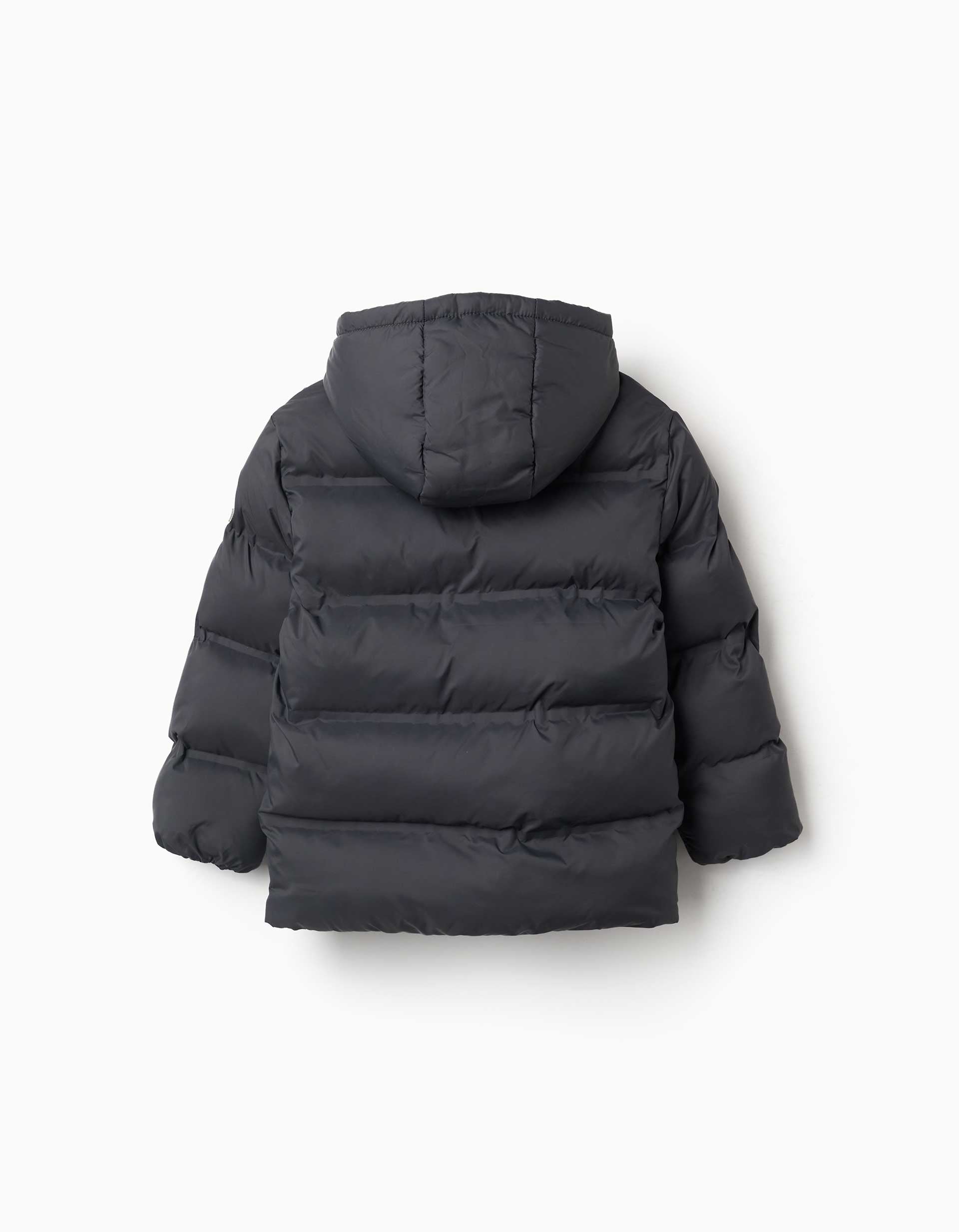 Hooded thermal quilted jacket with pockets for boys, dark grey