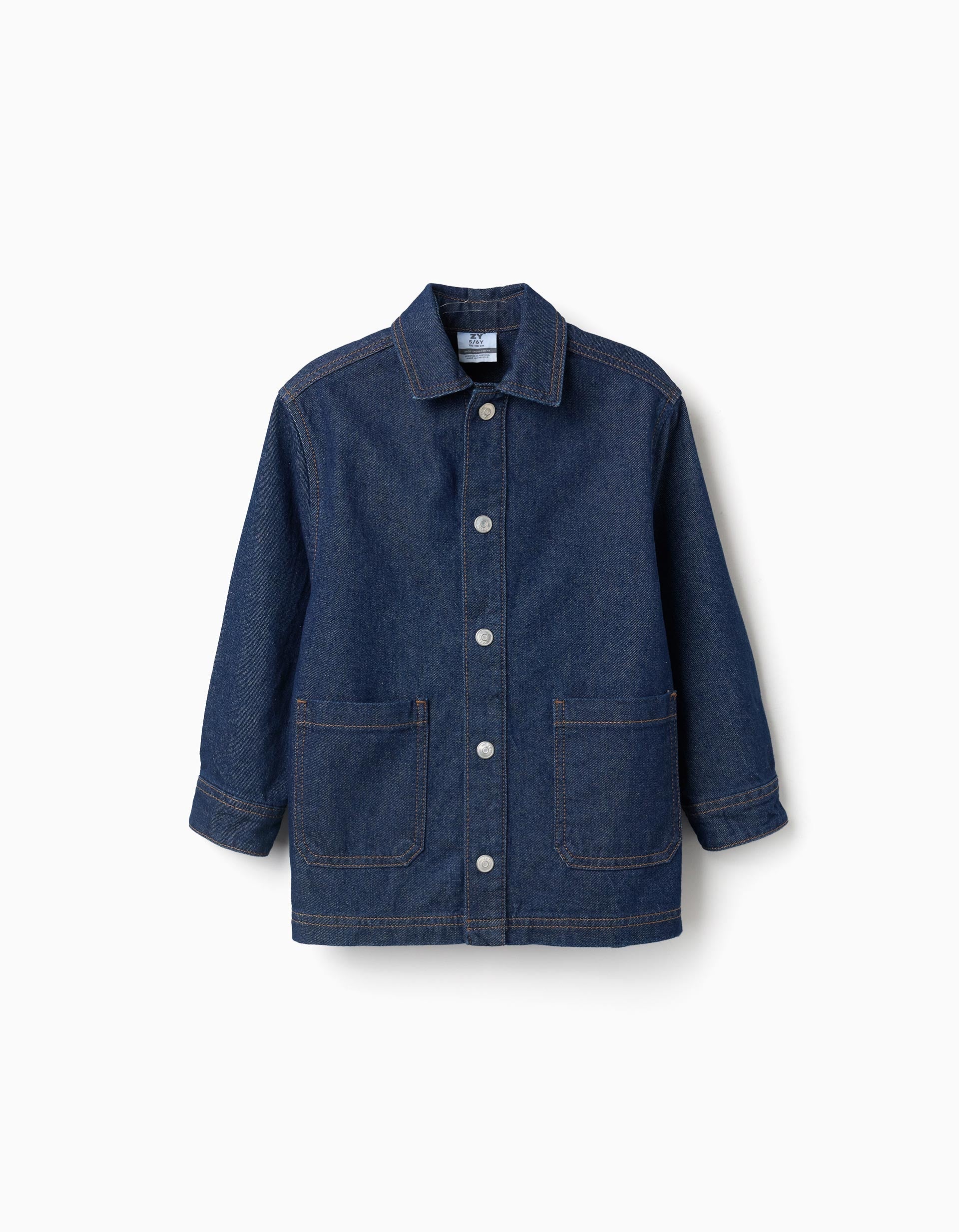 Denim overshirt with front pockets for boys, dark blue