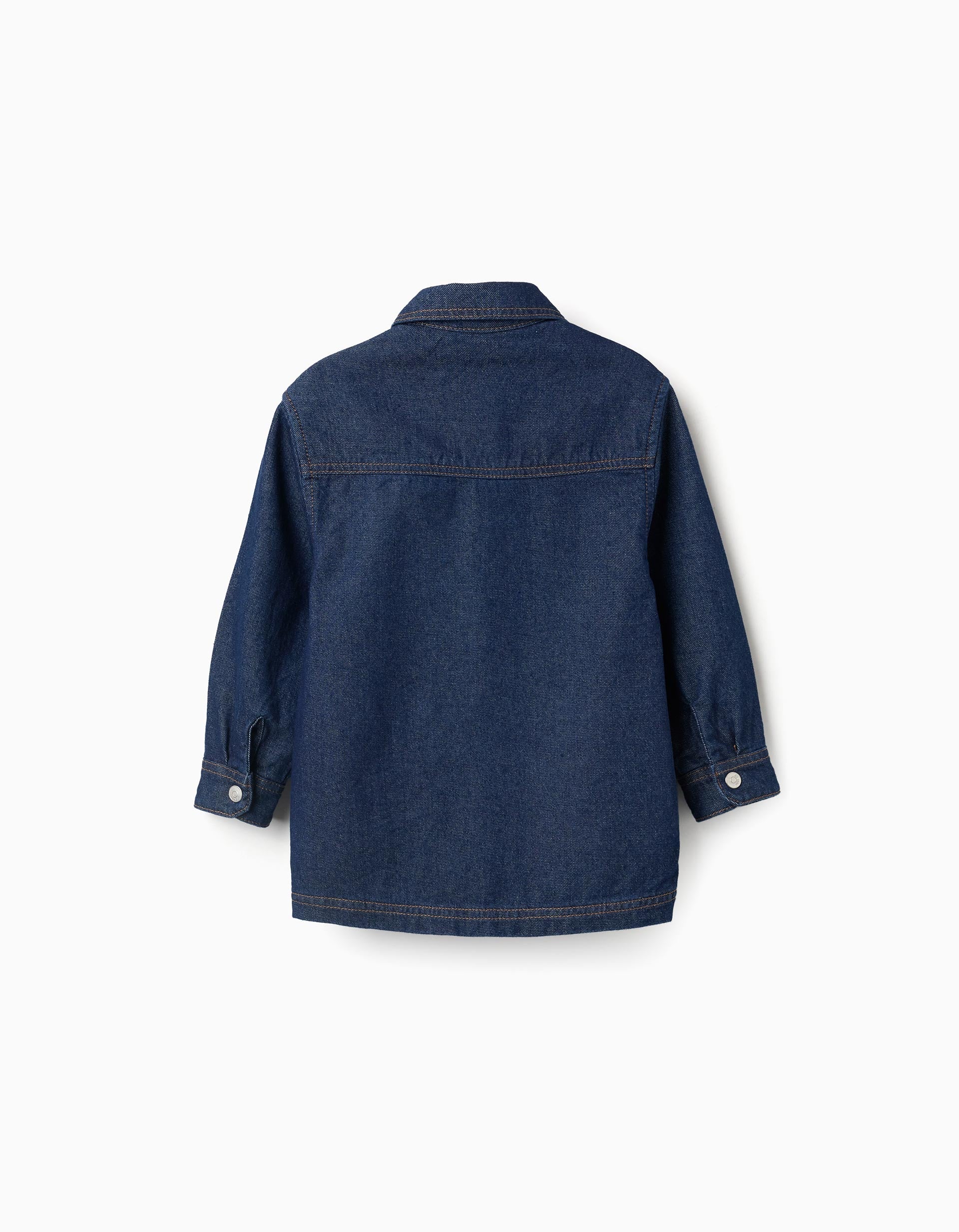 Denim overshirt with front pockets for boys, dark blue