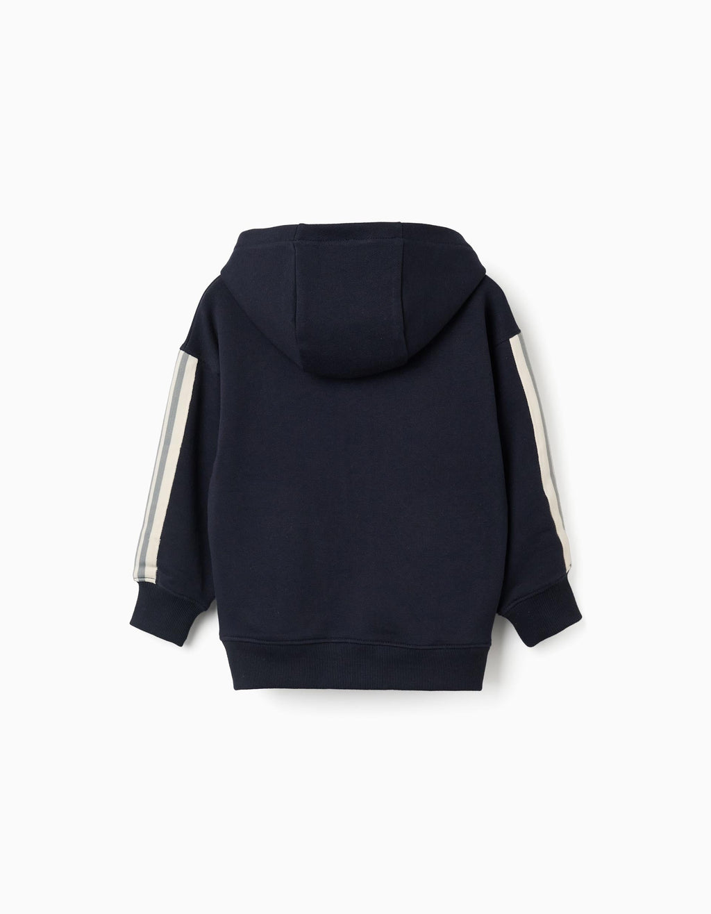 Cotton hooded jacket with striped tape for boys, navy blue/beige/green