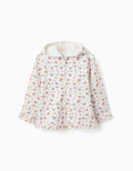 Hooded fleece jacket with floral pattern for girls, white