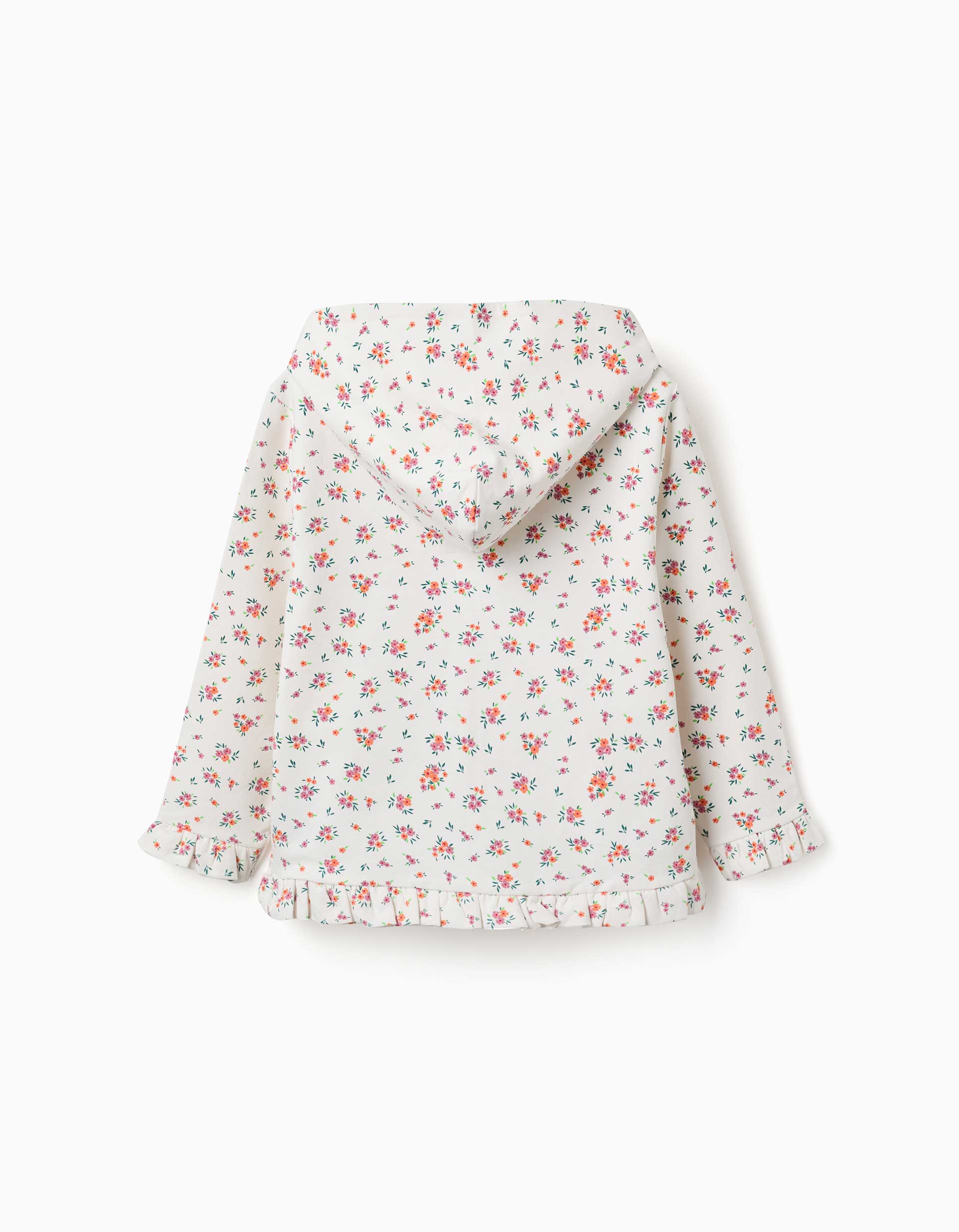 Hooded fleece jacket with floral pattern for girls, white