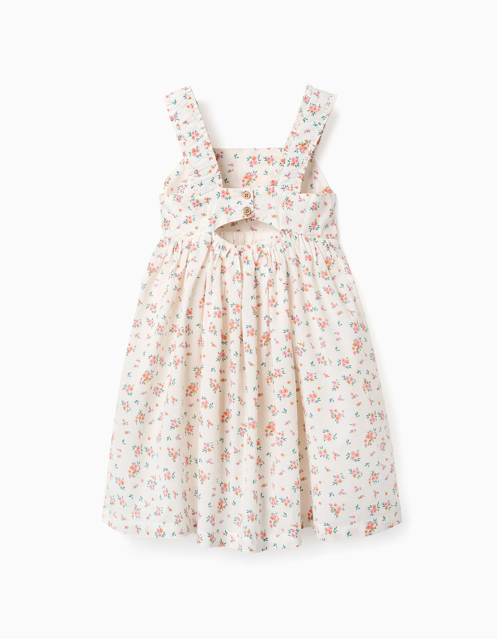 Sleeveless cotton dress with floral pattern for girls, light beige