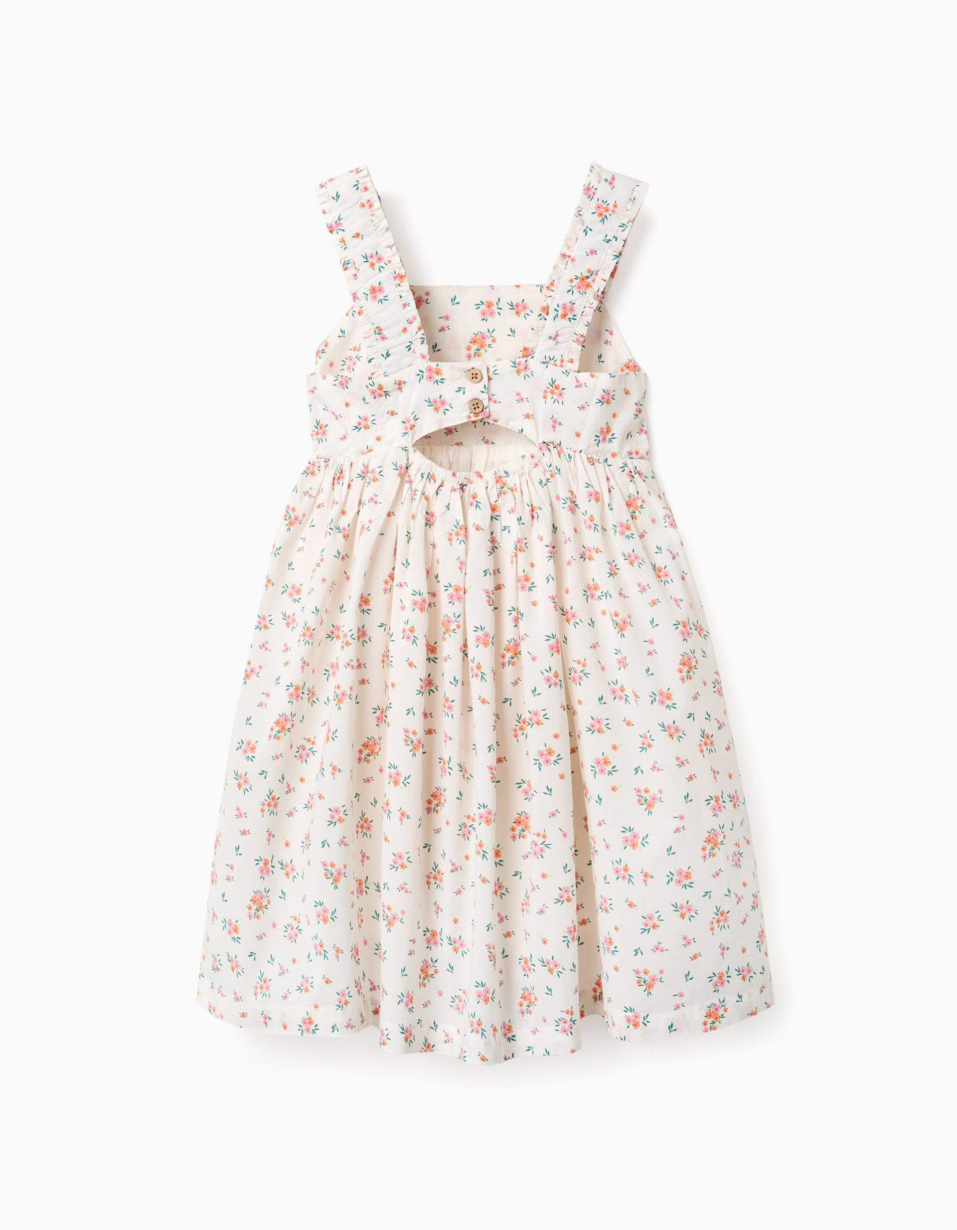 Sleeveless cotton dress with floral pattern for girls, light beige