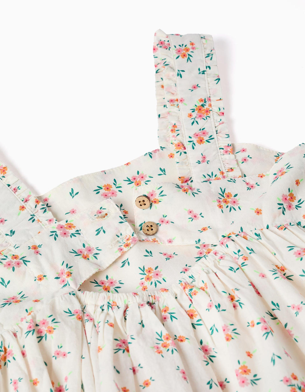 Sleeveless cotton dress with floral pattern for girls, light beige