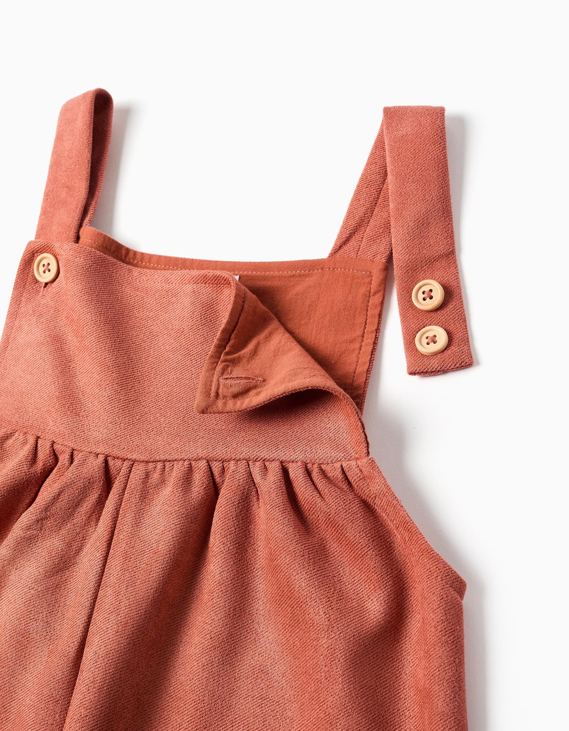 Wide leg interlock knit dungarees with pockets for girls, terracotta