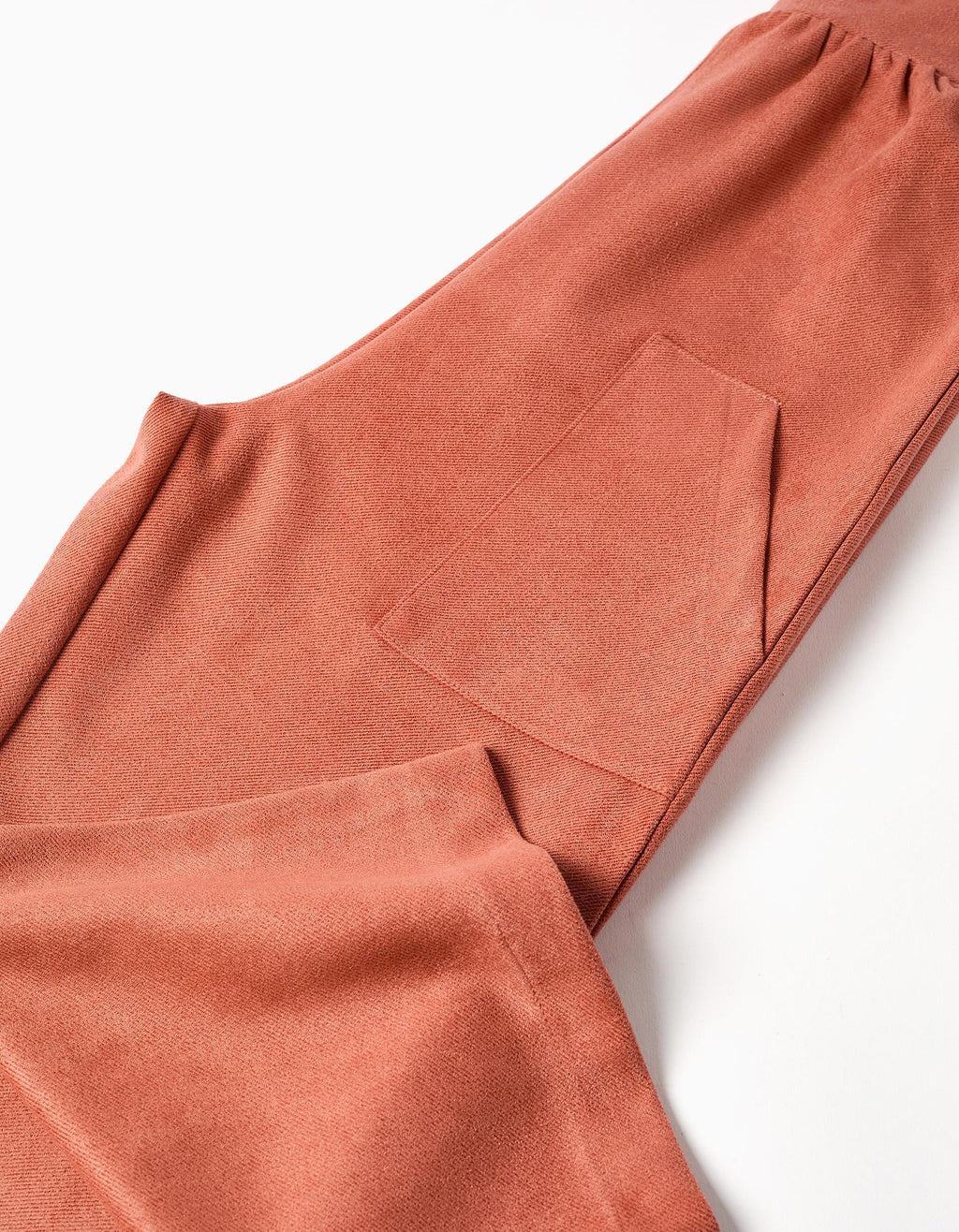 Wide leg interlock knit dungarees with pockets for girls, terracotta