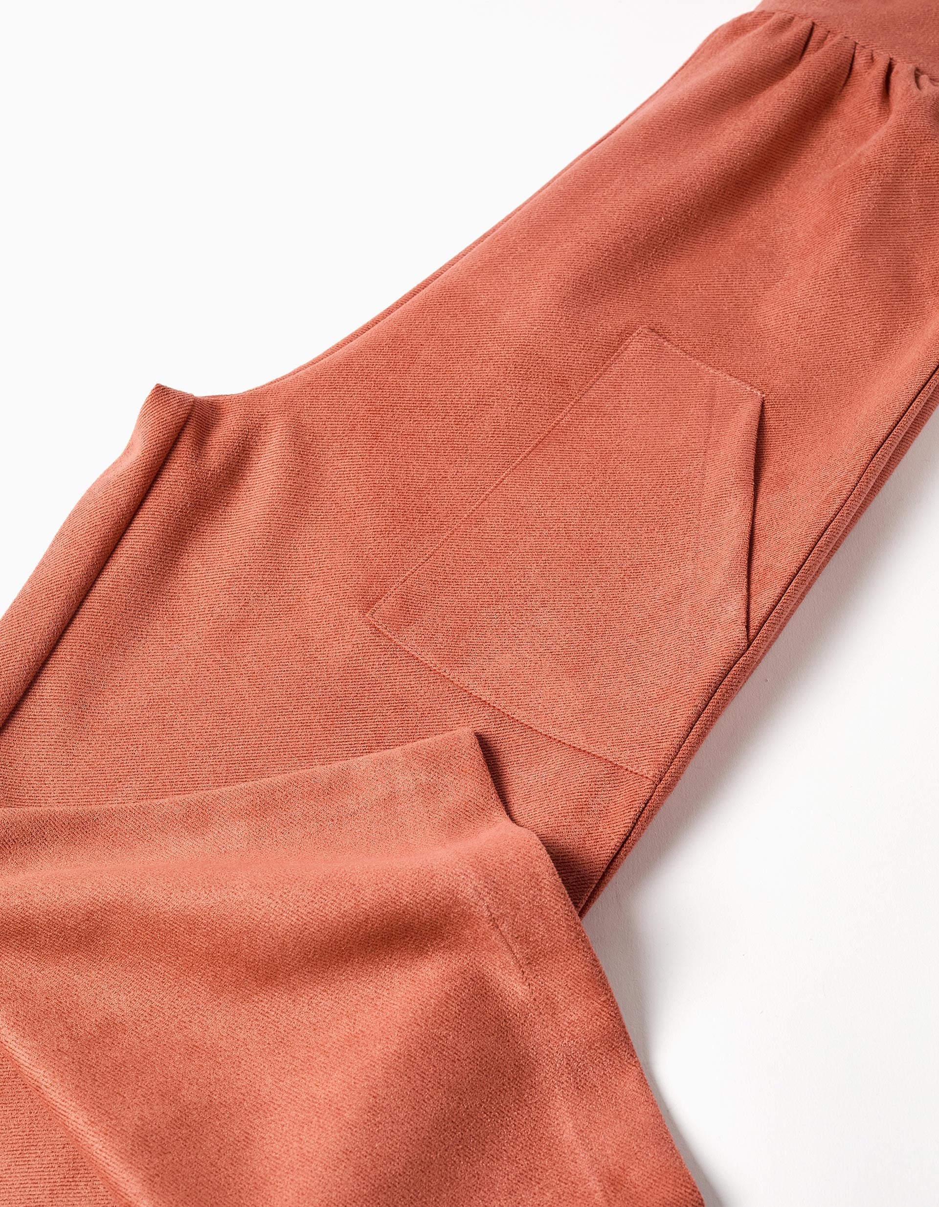 Wide leg interlock knit dungarees with pockets for girls, terracotta