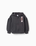 Cotton hooded jacket with flower print for girls, dark grey
