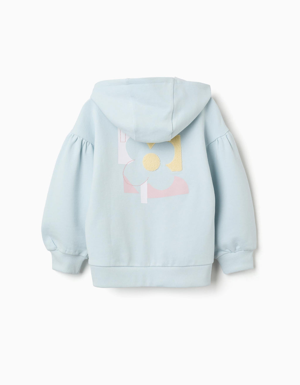 Cotton hooded jacket with flower print for girls, light blue