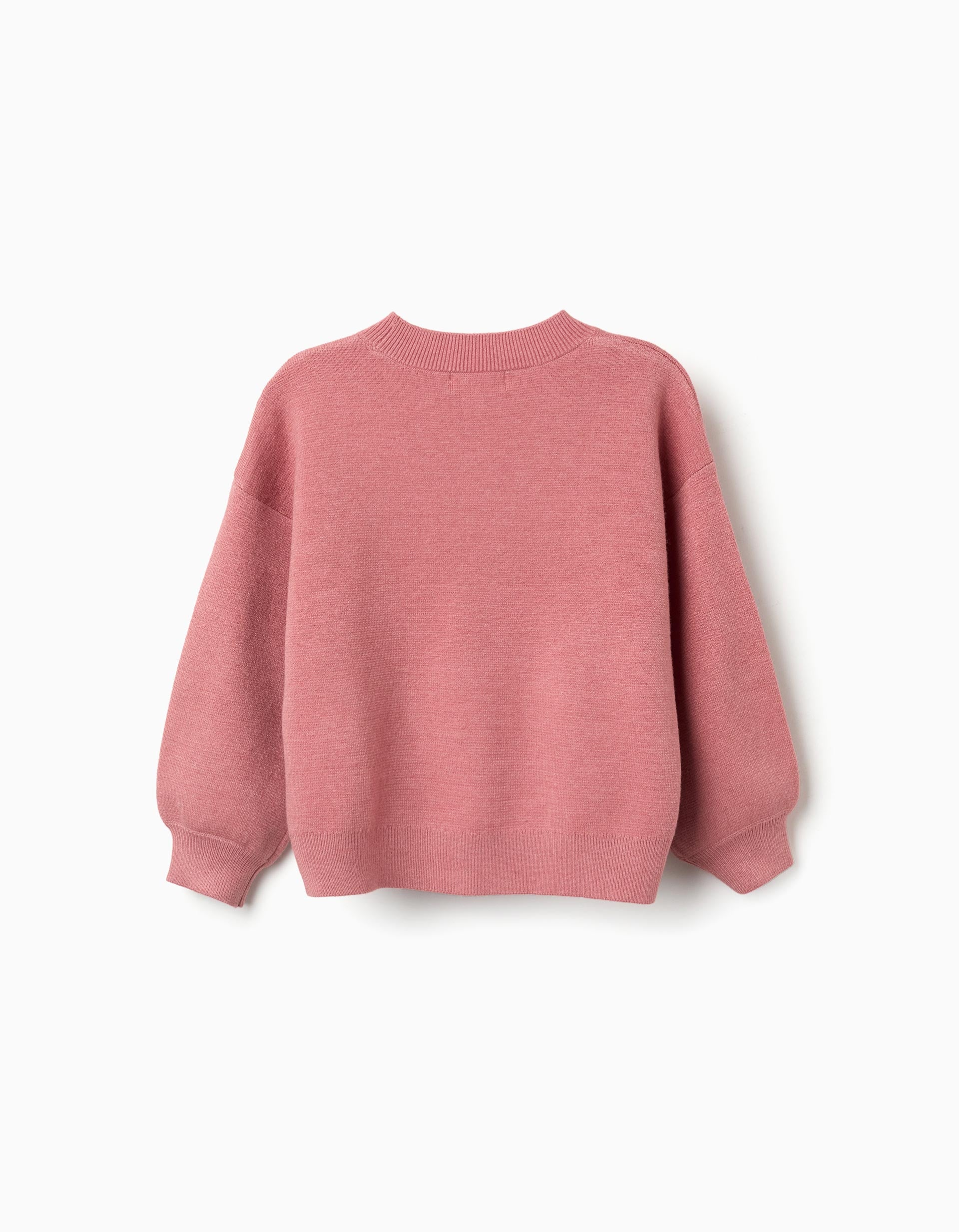 Knitted jumper with embroidered flowers for girls, pink