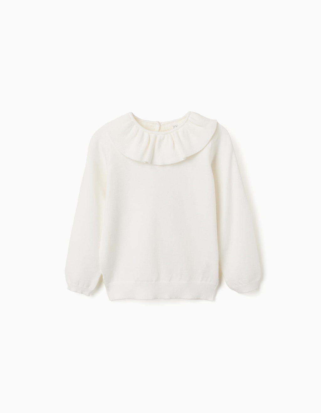 Knitted jumper with ruffled collar for girls, white