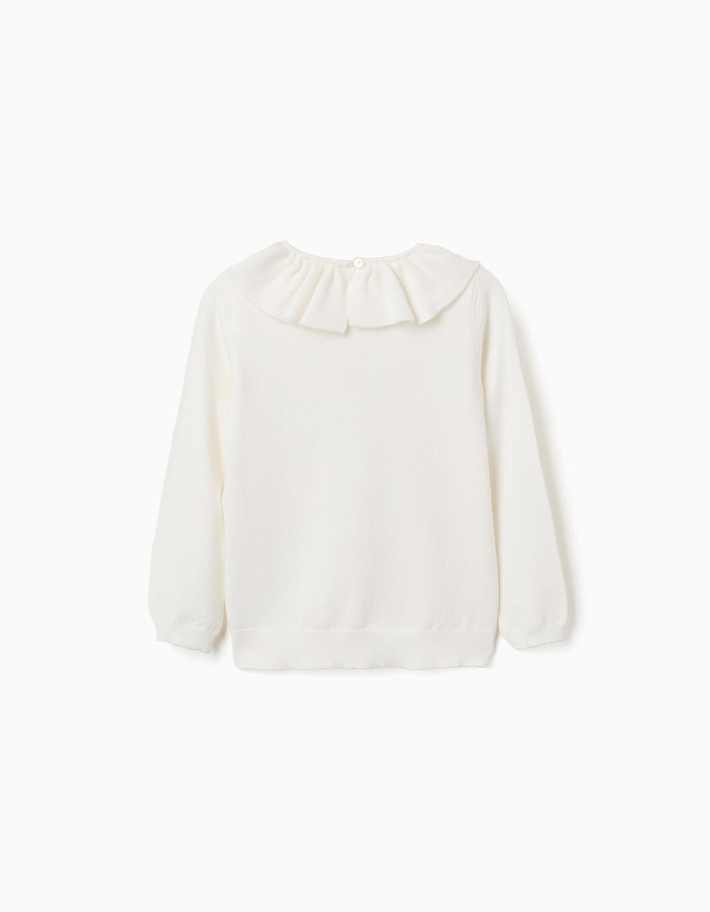 Knitted jumper with ruffled collar for girls, white