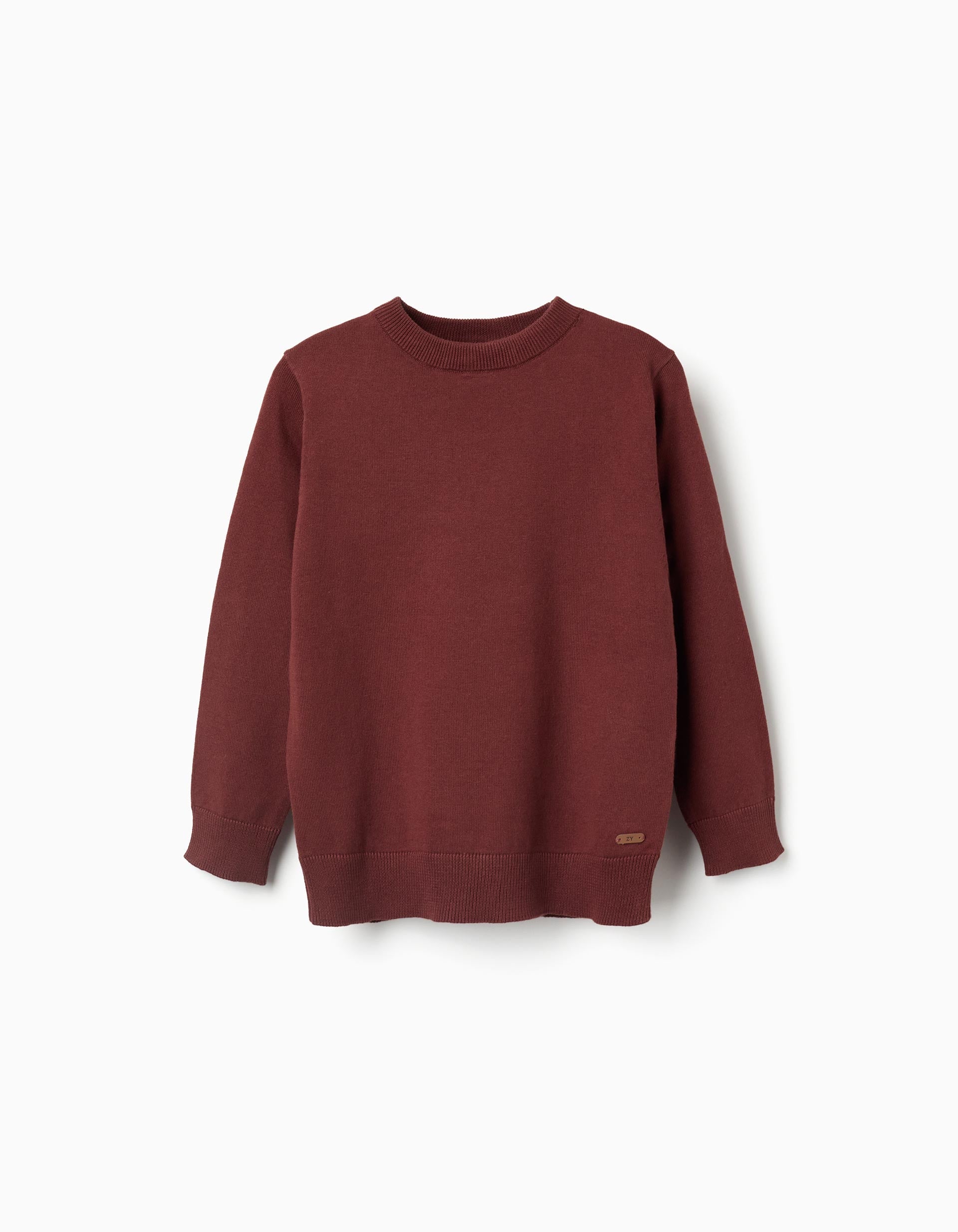 Knitted jumper with ribbed ends for boys, brown