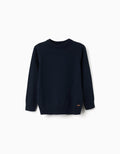 Knitted jumper with ribbed ends for boys, navy blue
